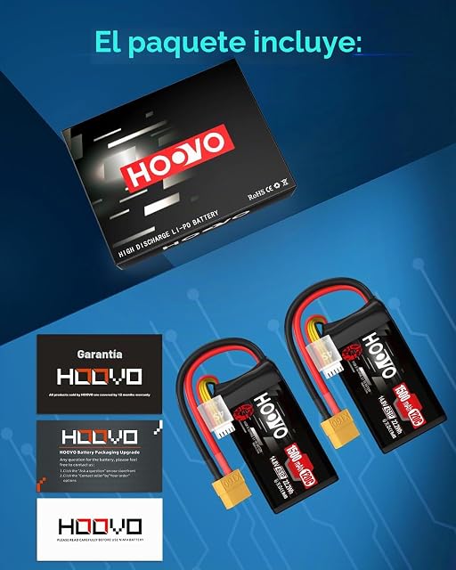 Foto 7 de 7 de HOOVO 4S Lipo RC - Batería de polímero de litio (14,8 V, 120 C, 1500 mAh, con conector XT60…