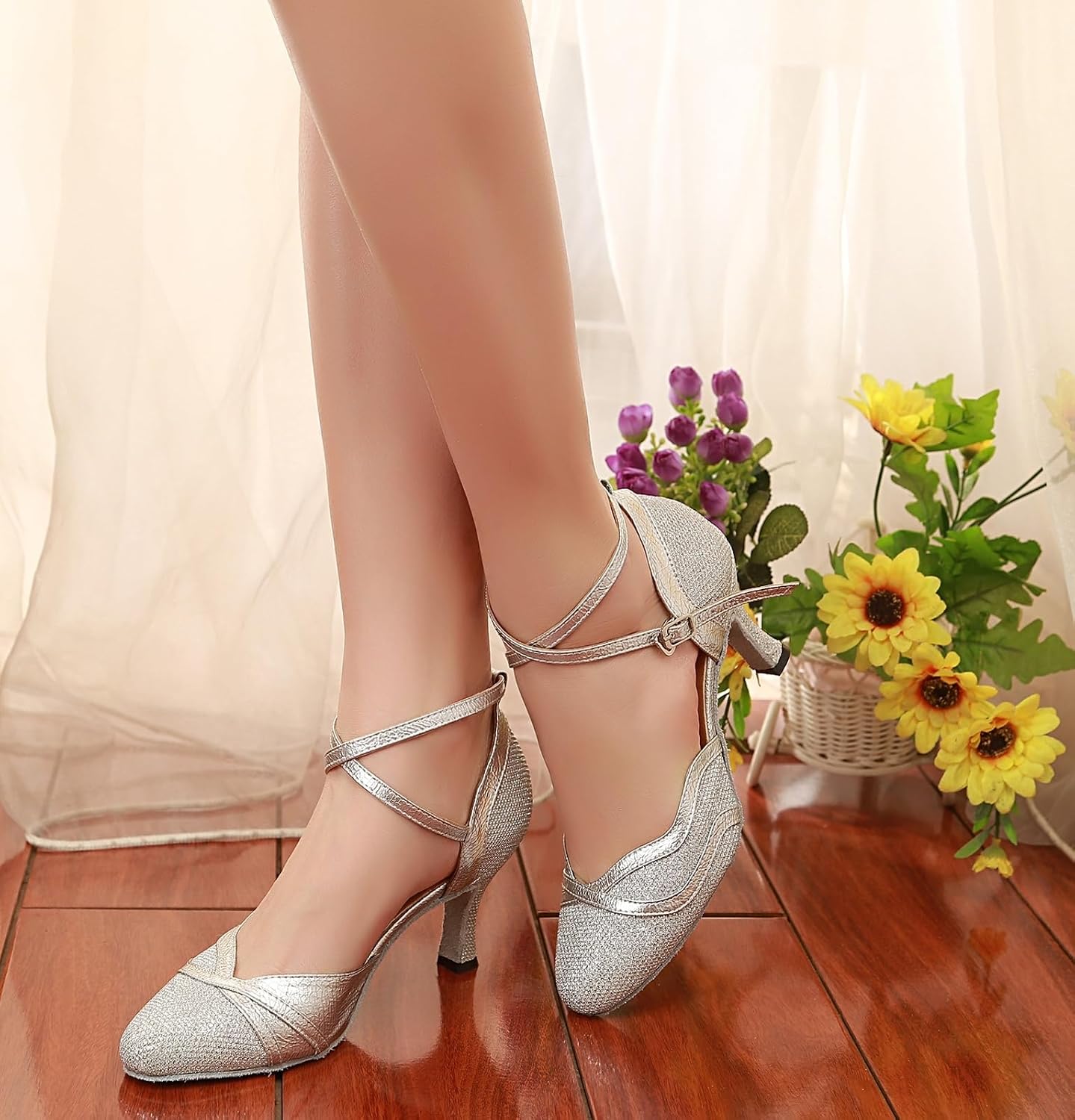 Comfortable Dance Shoes for Women Closed Toe Glitter Latin Wedding Pumps