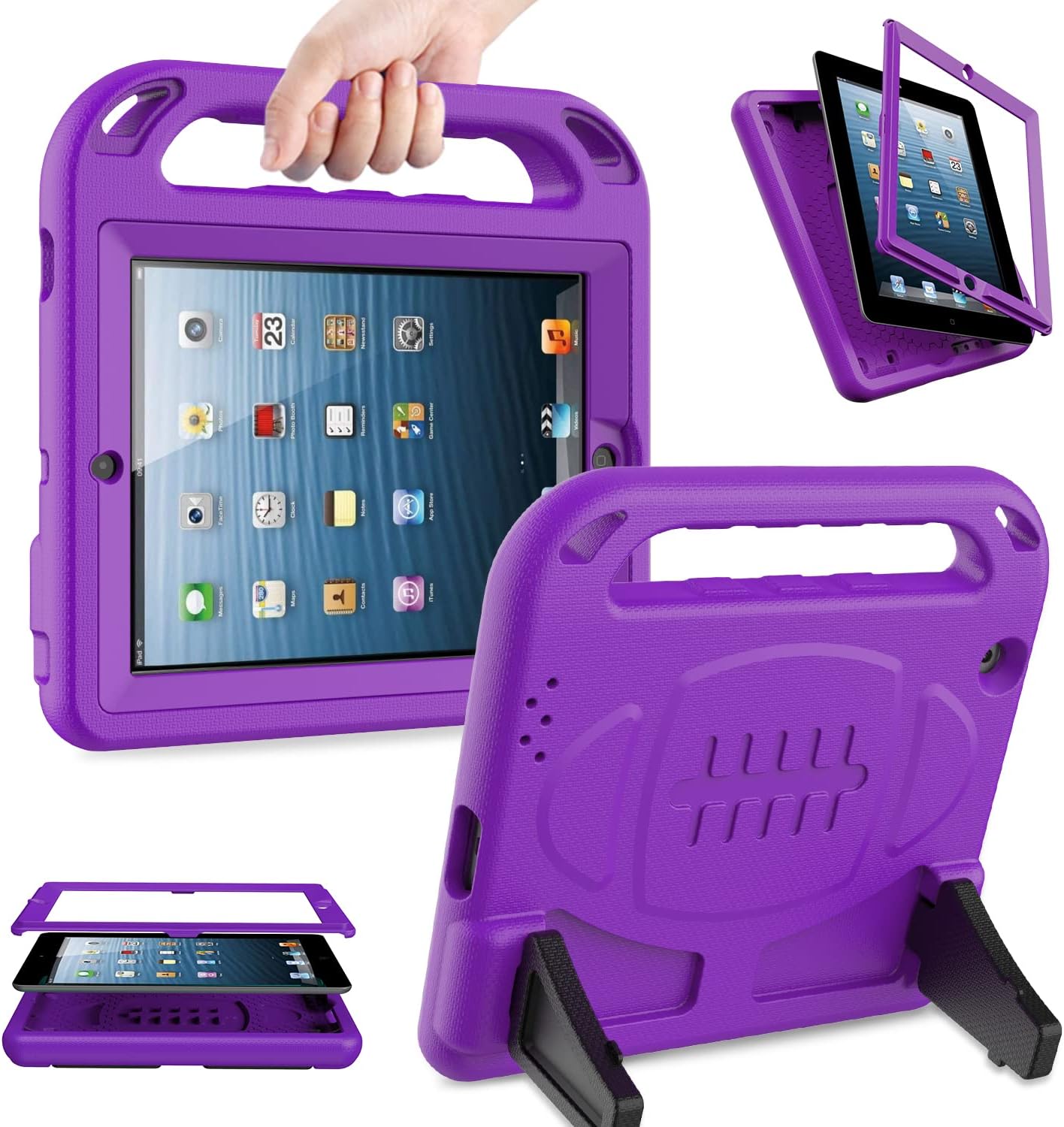 AVAWO Kids Case Built-in Screen Protector for iPad 2 3 4 (Old Model)- Shockproof Handle Stand Kids Friendly Compatible with iPad 2nd 3rd 4th Generation (Purple)