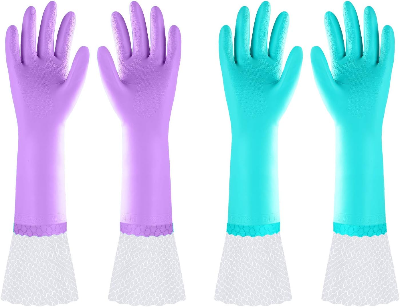 Elgood Reusable Long Dishwashing Cleaning Gloves with Latex Free, Long Cuff,Cotton Lining,Kitchen Gloves 2 Pairs,Purple+Blue Medium