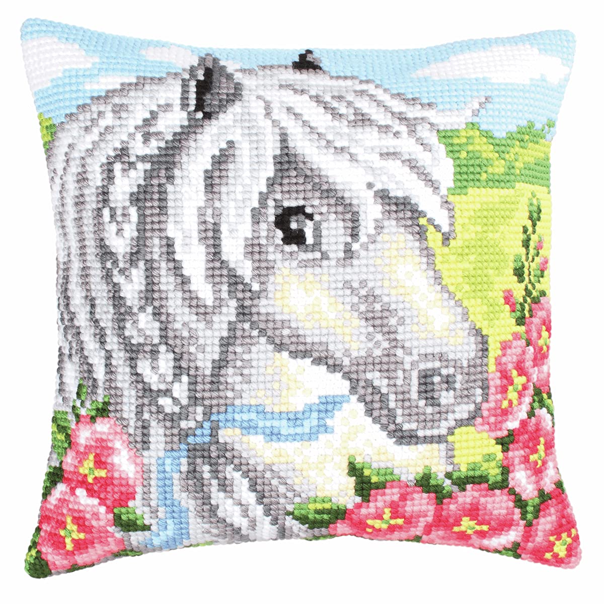 Coussin gros trous Cheval Collection D'Art toile canevas coton haut de gamme