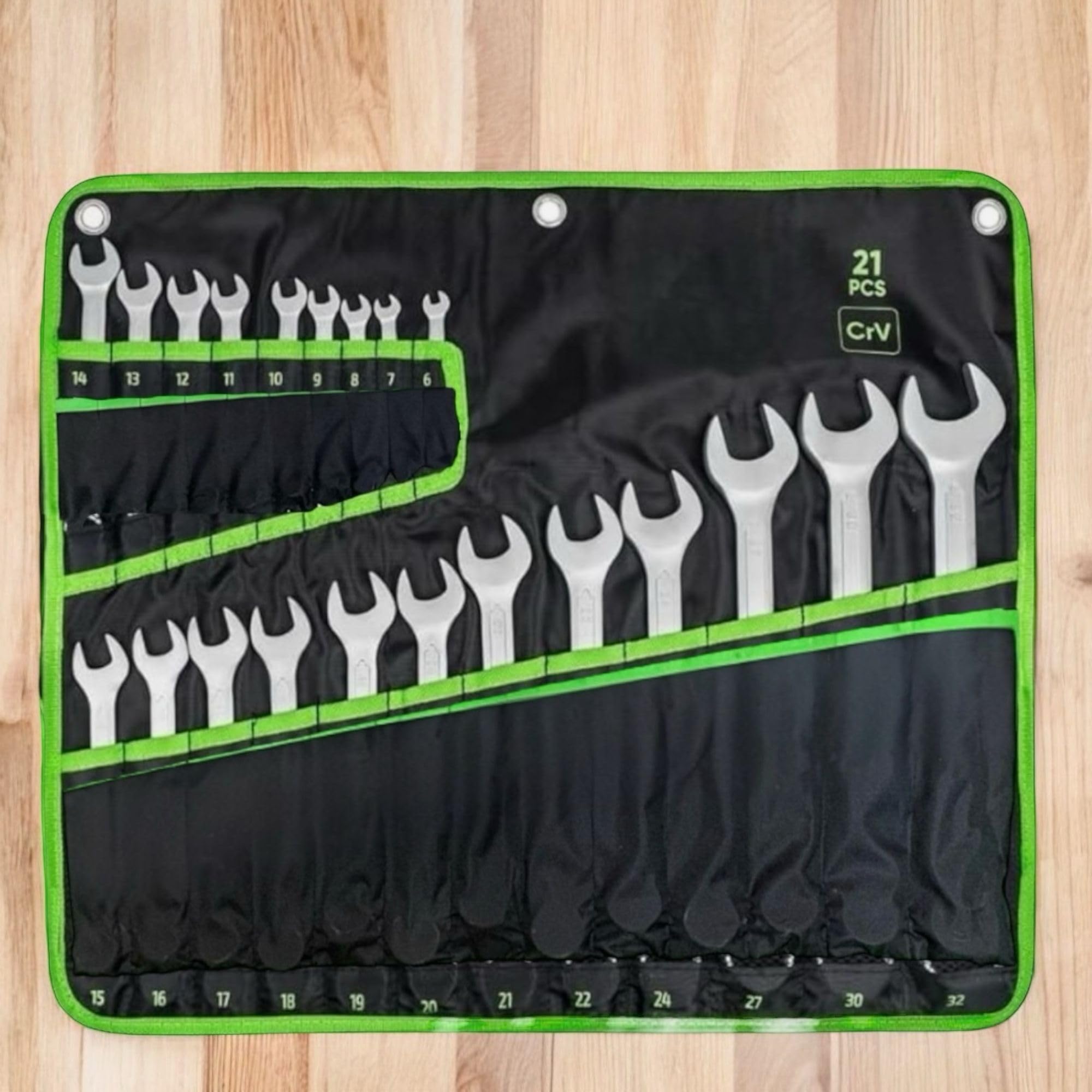 topolenashop Set di 21 chiavi combinate fisse e a stella serie chiavi inglese di manovra in acciaio al cromomo vanadio da 6 a 32 in comodo astuccio di stoffa19101121