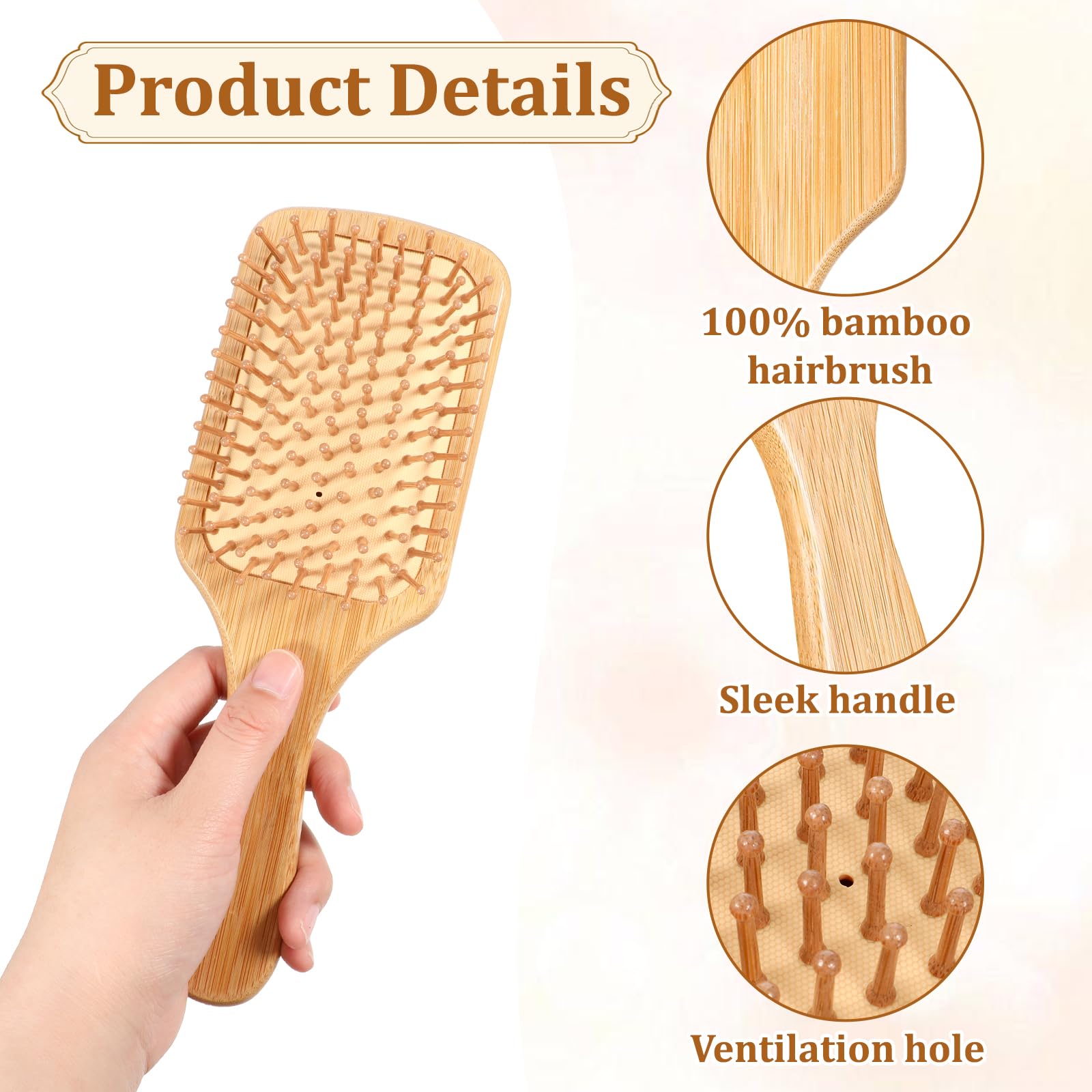 simarro 10 spazzole per capelli in legno di bambù, antistatiche, per massaggi del cuoio capelluto, setole in bambù, per la crescita dei capelli ricci e lunghi, per donne e uomini