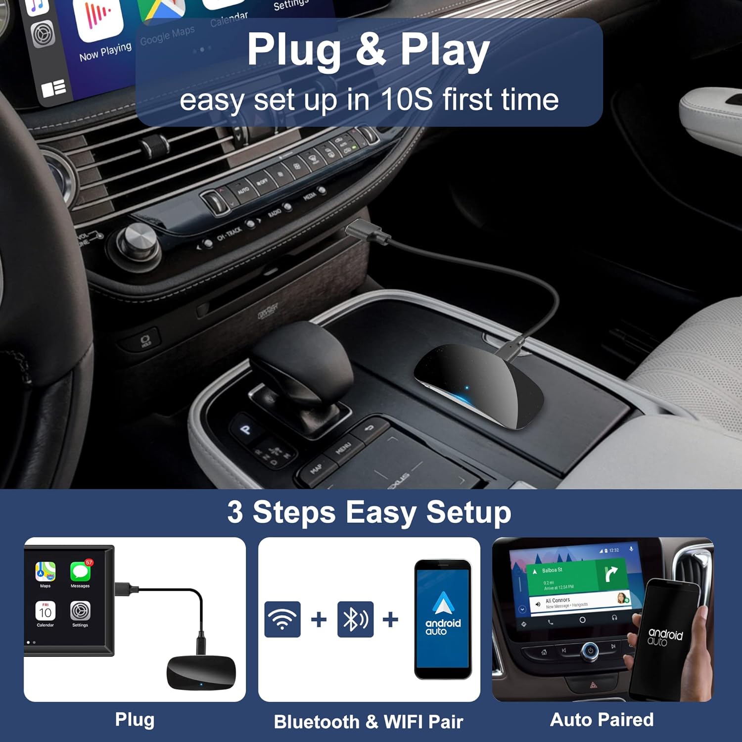 wireless android auto adapter for cars from 2017 android auto wireless car dongle box for usbtype c port plug and play auto connection