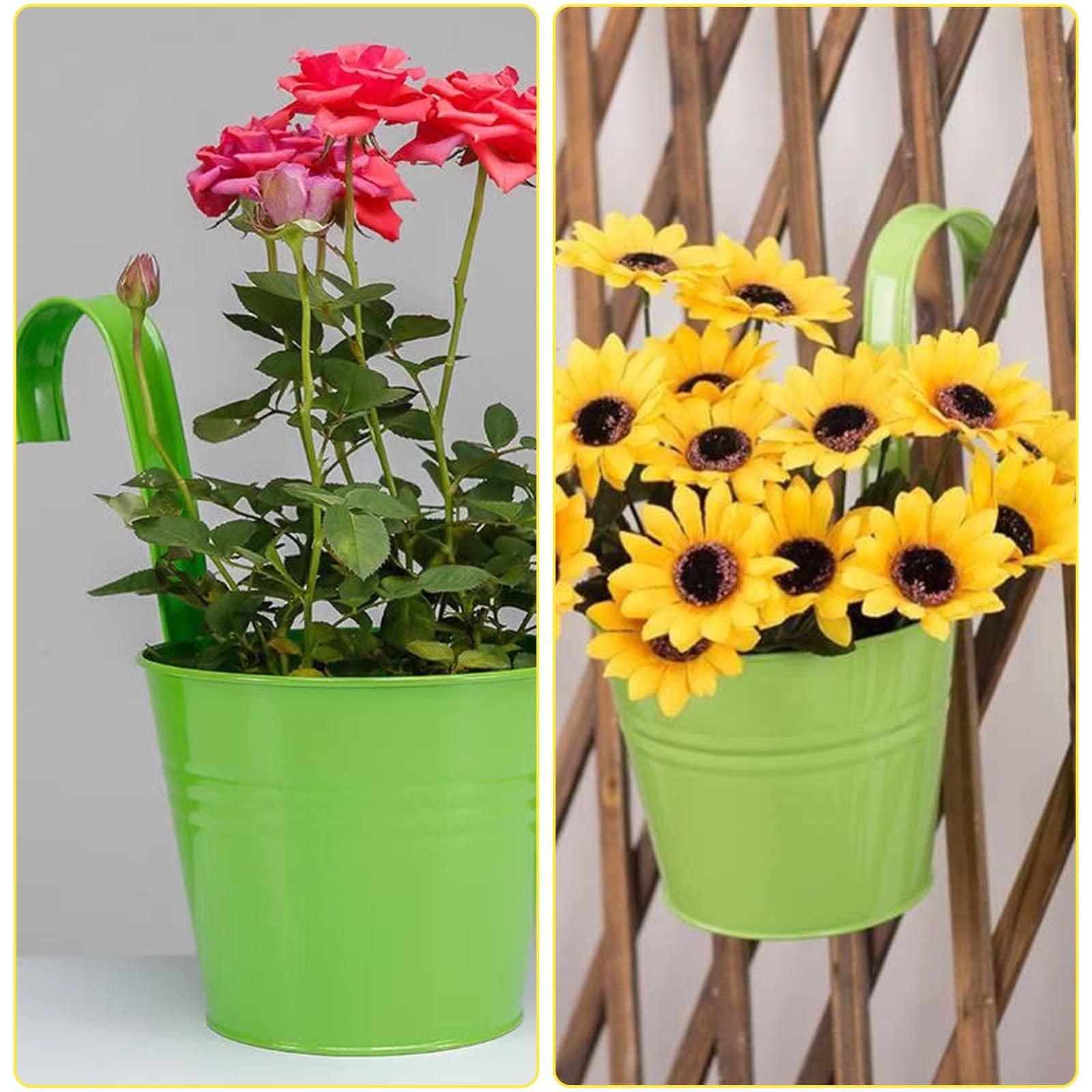 Hidyliu 1 vaso da fiori da appendere, in metallo, con gancio, cestino da appendere per piante, rimovibile, per balconi, recinzioni o muri di mattoni