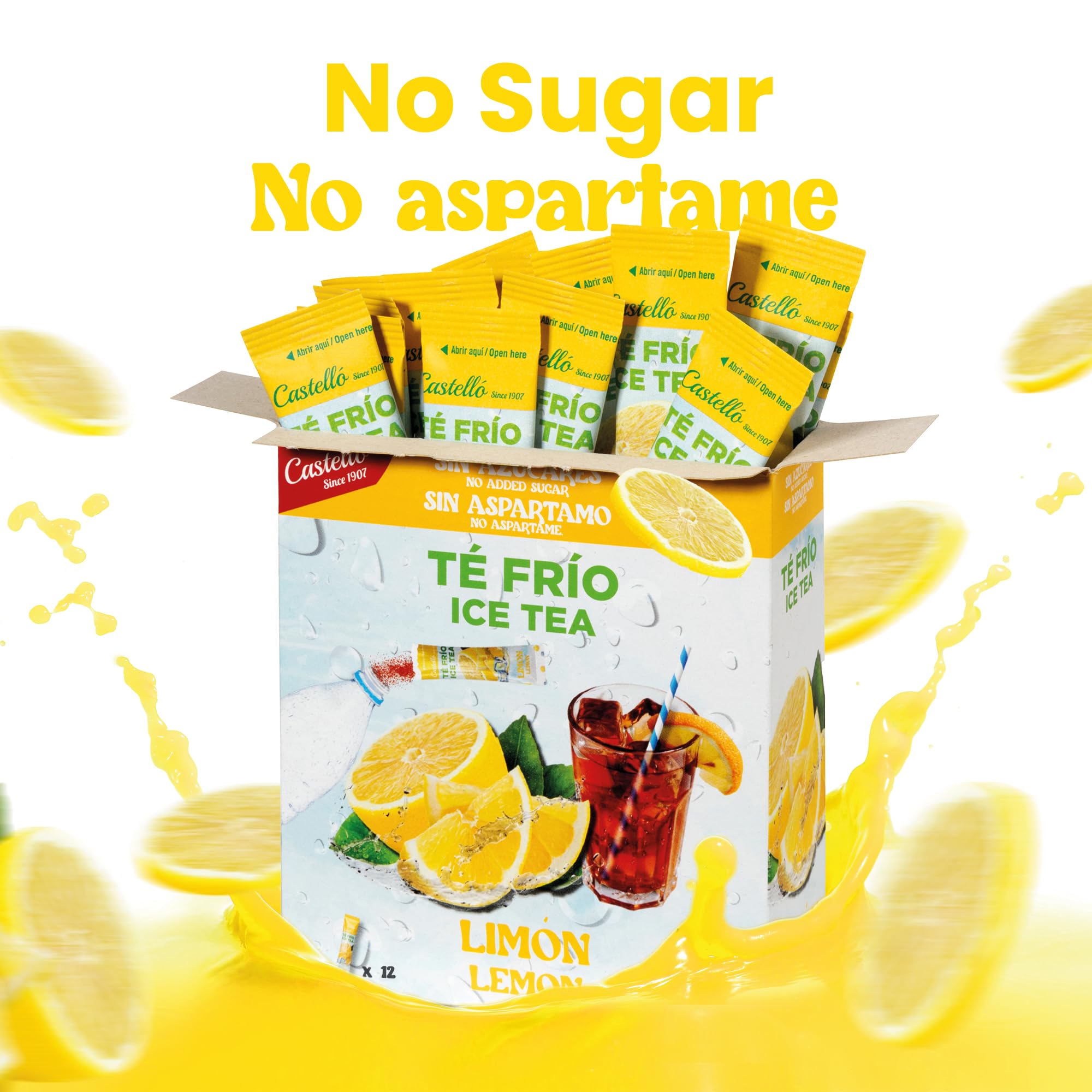 Castello since 1907 Té Frío Zero Instantáneo Multipack 3 Sabores | Melocotón, Limón y Mango - Ice Tea - Iced Tea - Total 36 Sobres - Cero Calorías, Sin Azúcares, Sin Aspartamo