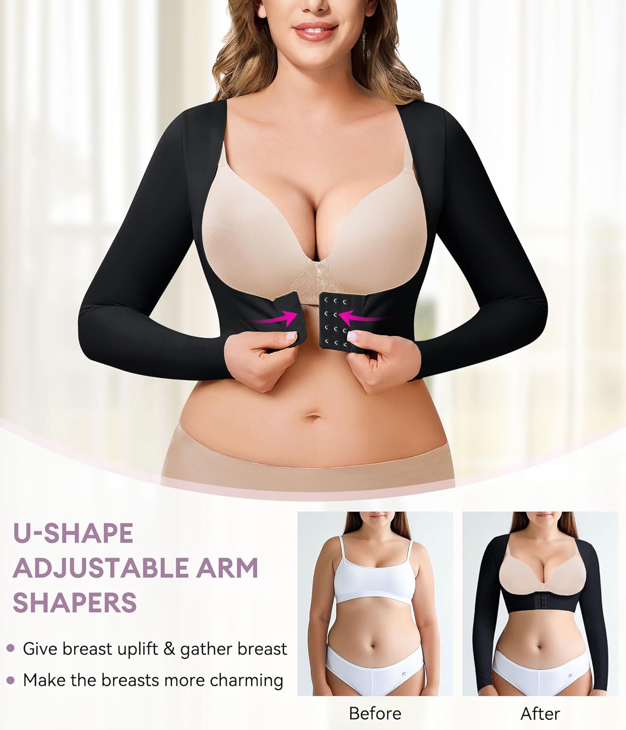 YERKOAD Arm Shapers for Women Flabby Arms Post Surgery Compression Sleeves Arm Faja Front Closure Shapewear Tops - Image 4