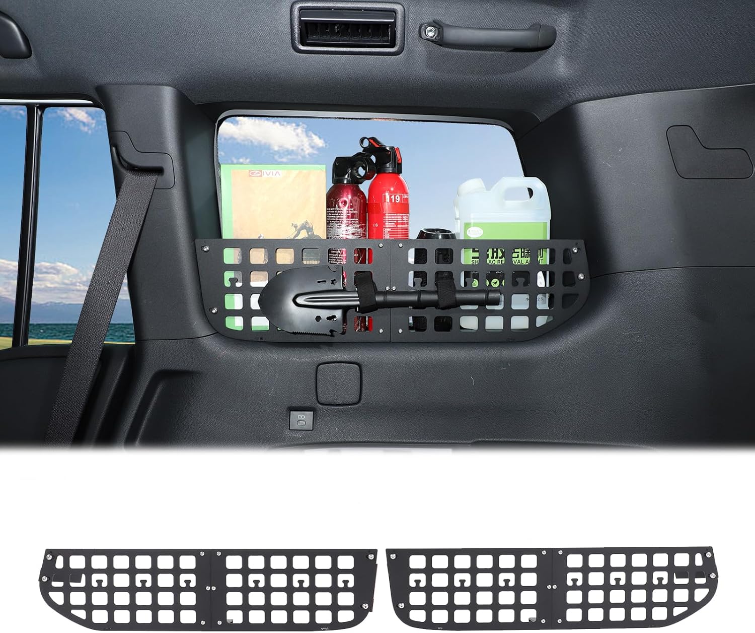 Rear Trunk Window Molle Storage Panel Organizer Basket Compatible with Toyota Land Cruiser 250 Prado LC250 J250 2024 2025, Multifunction Trunk Side Pocket Storage Organizer Car Interior Accessories