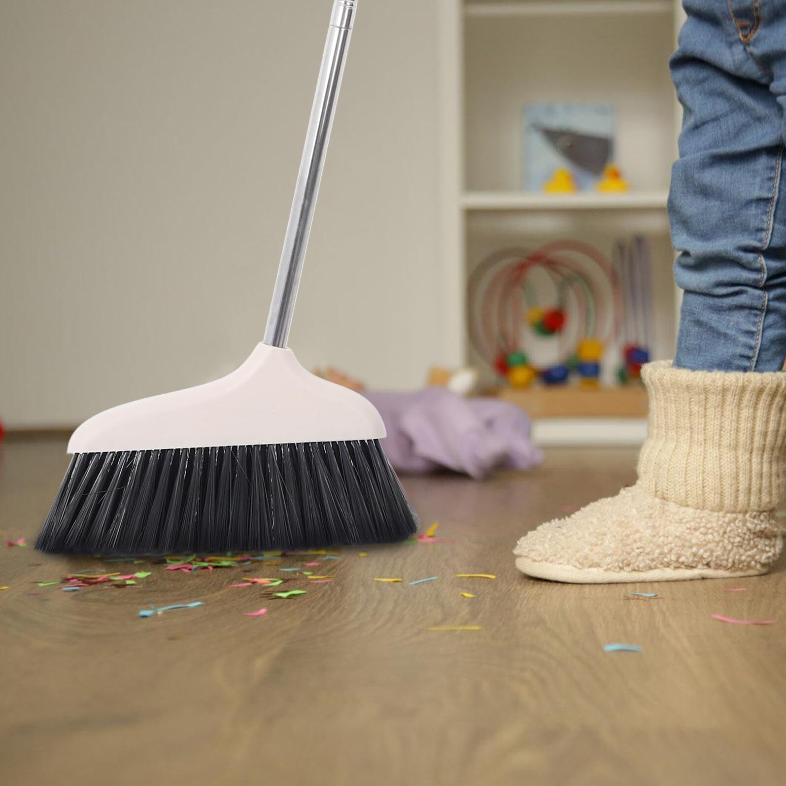 VICASKY 2 Stück Kehrset mit Langem Edelstahl Stiel Stehender Kehrschaufel und Besen Effiziente Bodenreinigung für Haushalt und Büro Modernes Design