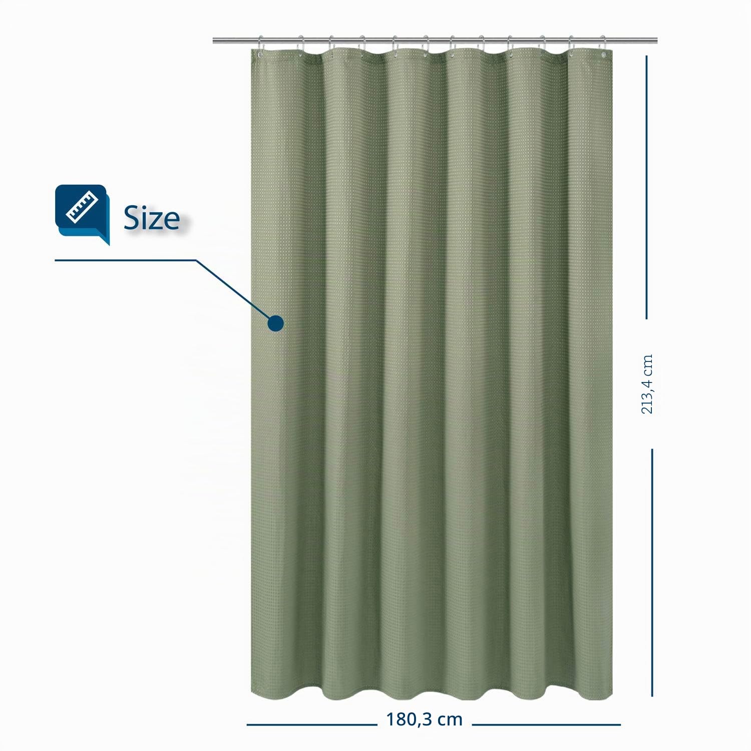 Barossa Design Rideau de Douche Extra Long en Tissu gaufré 213,4 cm de Hauteur, Spa de Luxe hôtelier, imperméable, 230 g/m², Lavable en Machine, Motif piqué Vert Sauge, 180 x 213,4 cm