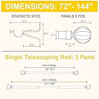 Vista 5 de NICETOWN Barras de cortina blancas antiguas para ventanas de 72 a 144 pulgadas, decoración estándar ajustable de 1 1/8 pulgadas de diámetro