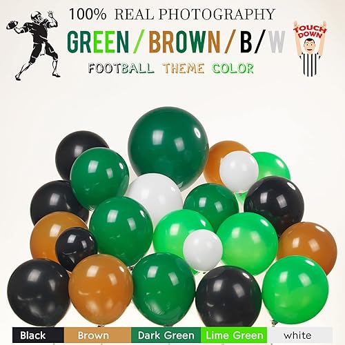 Vista 3 de Kit de arco de guirnalda de globos de fútbol verde oscuro, marrón y negro, globo grande de mylar para temática deportiva, súper tazón, decoración