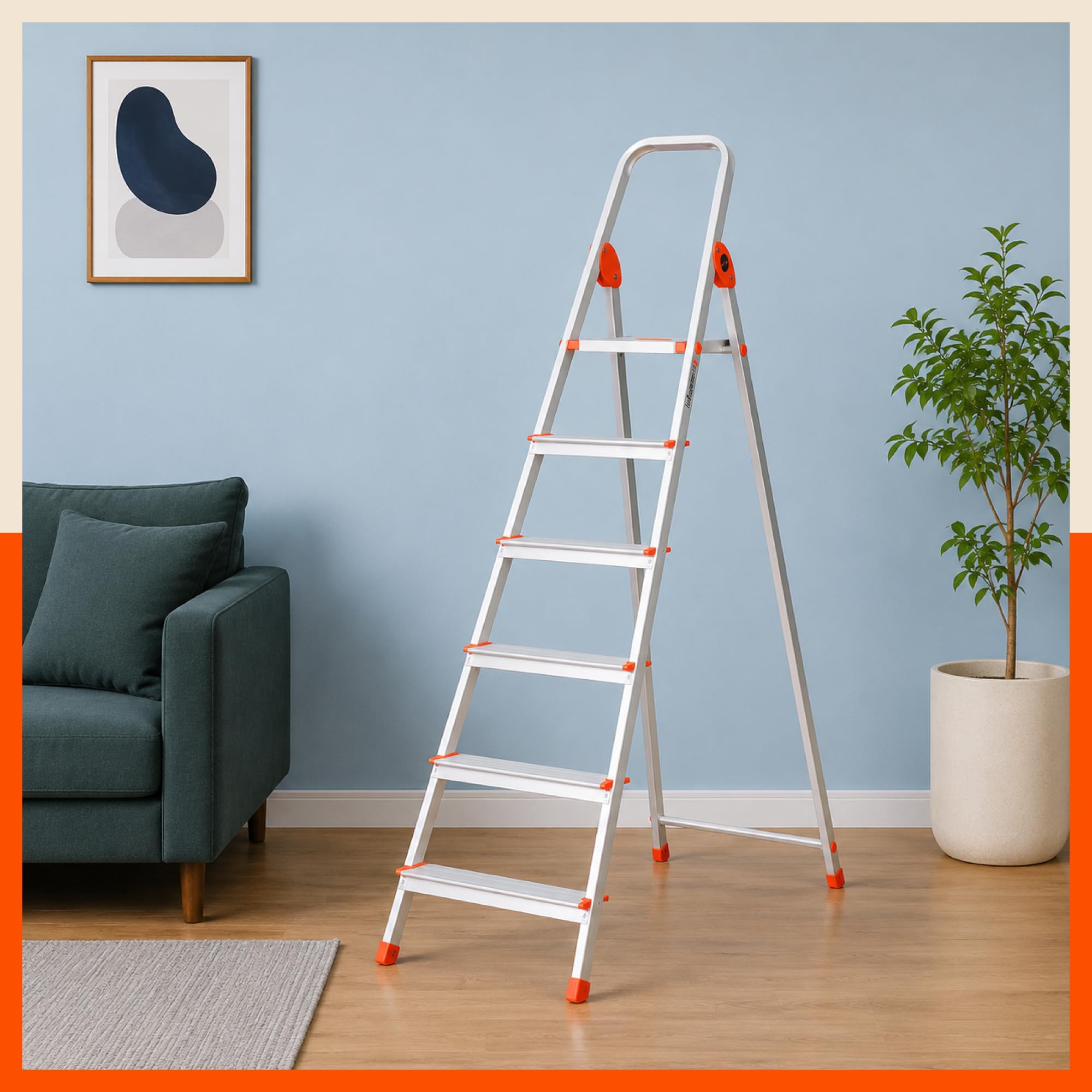 Bathla Safex 6-Step Foldable Aluminium Ladder for Home | Anti-Slip Steps | Edge Guards | 5 Year Manufacturer Warranty | with Sure-Hinge Technology (Orange)-picture-14