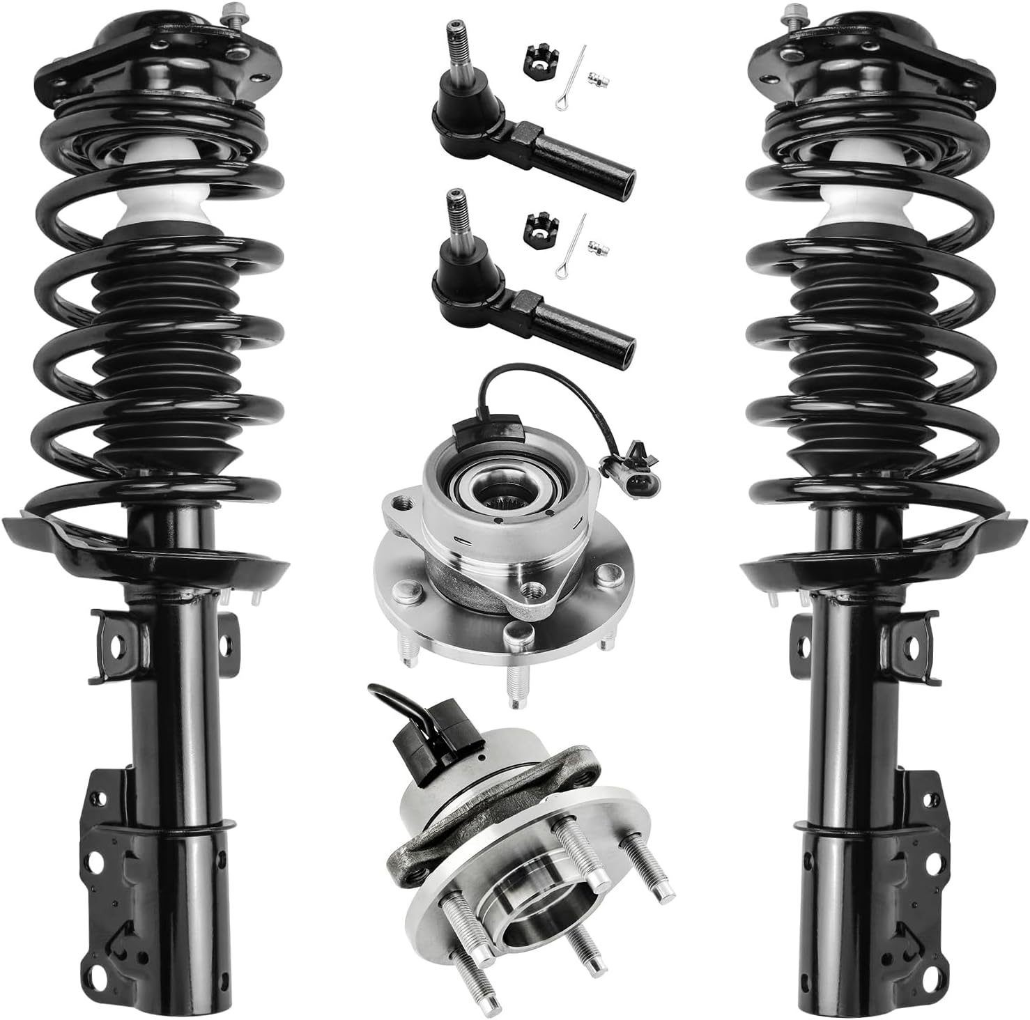 Detroit Axle - 6pc Front Suspension Kit for 2005-2010 Chevy Cobalt 2006-2011 HHR 2007-2010 Pontiac G5 2005-2006 Pursuit 2 Ready Struts w/Coil Spring 2 Wheel Bearing Hubs 2 Outer Tie Rods Replacement