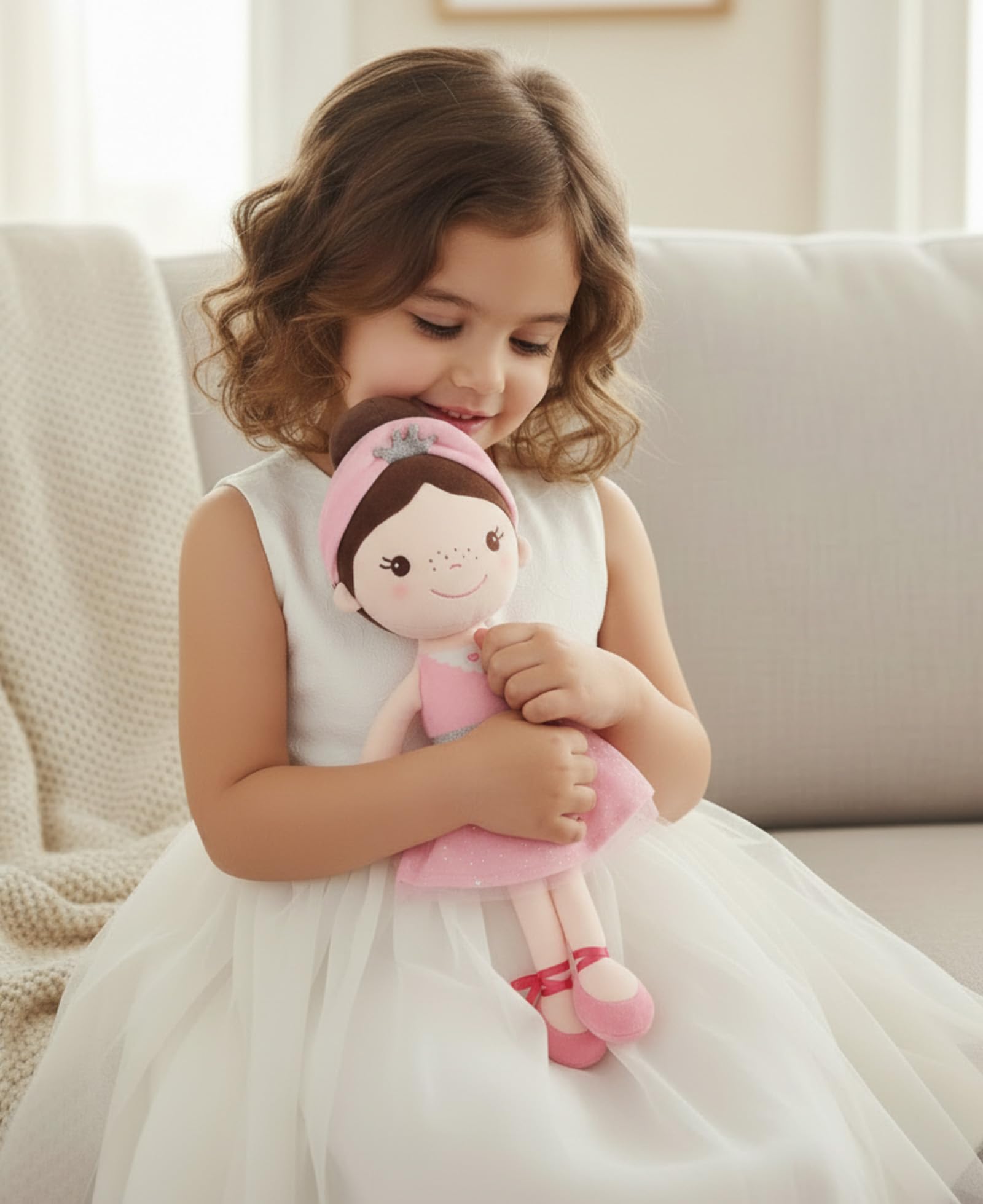 GAGAKU Morbida bambola di pezza 40 cm bambole angelo custode, regalo per battesimo per bambine, peluche portafortuna per bambini dai 3 ai 5 anni - ballerina