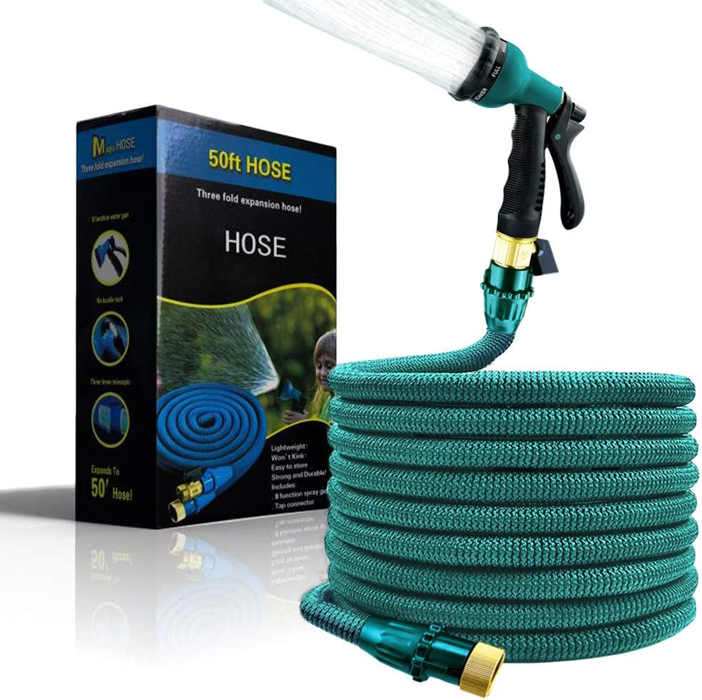 Expandable Garden Hose Pipe Upgrade Water Hose with Double Latex Core, 3/4" Solid Brass Fittings, 8 Function Spray Nozzle for Garden Hose