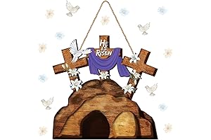 Juexica Easter Cross Door Sign, He Is Risen Decorations