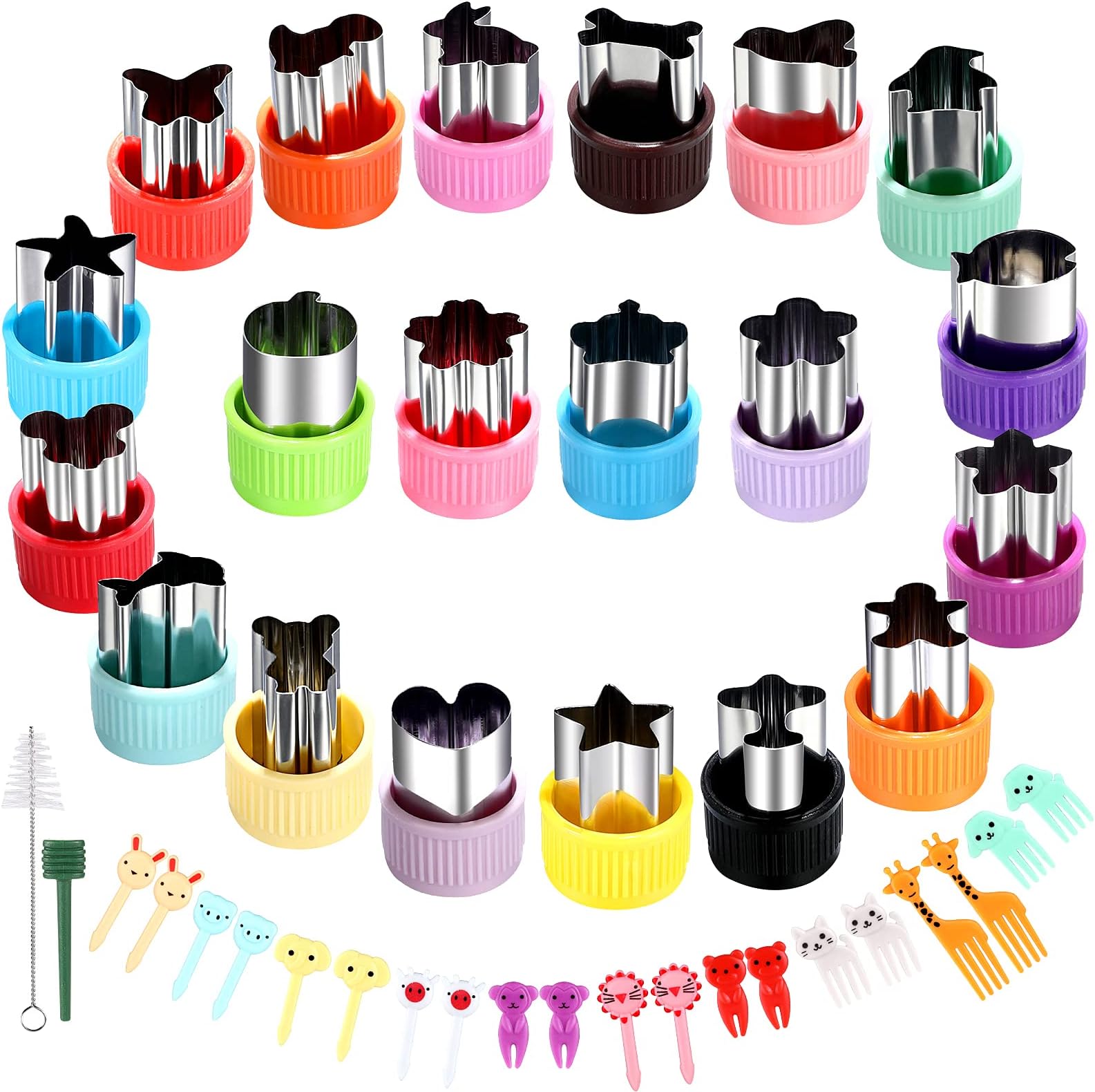 Vegetable Cutter Shape Set, Mini Cookie Cutters,Biscuit Cutter to Decorate Food, Baking and Food Supplement tool Accessories Kitchen Crafts, (20PCS+20Fork)