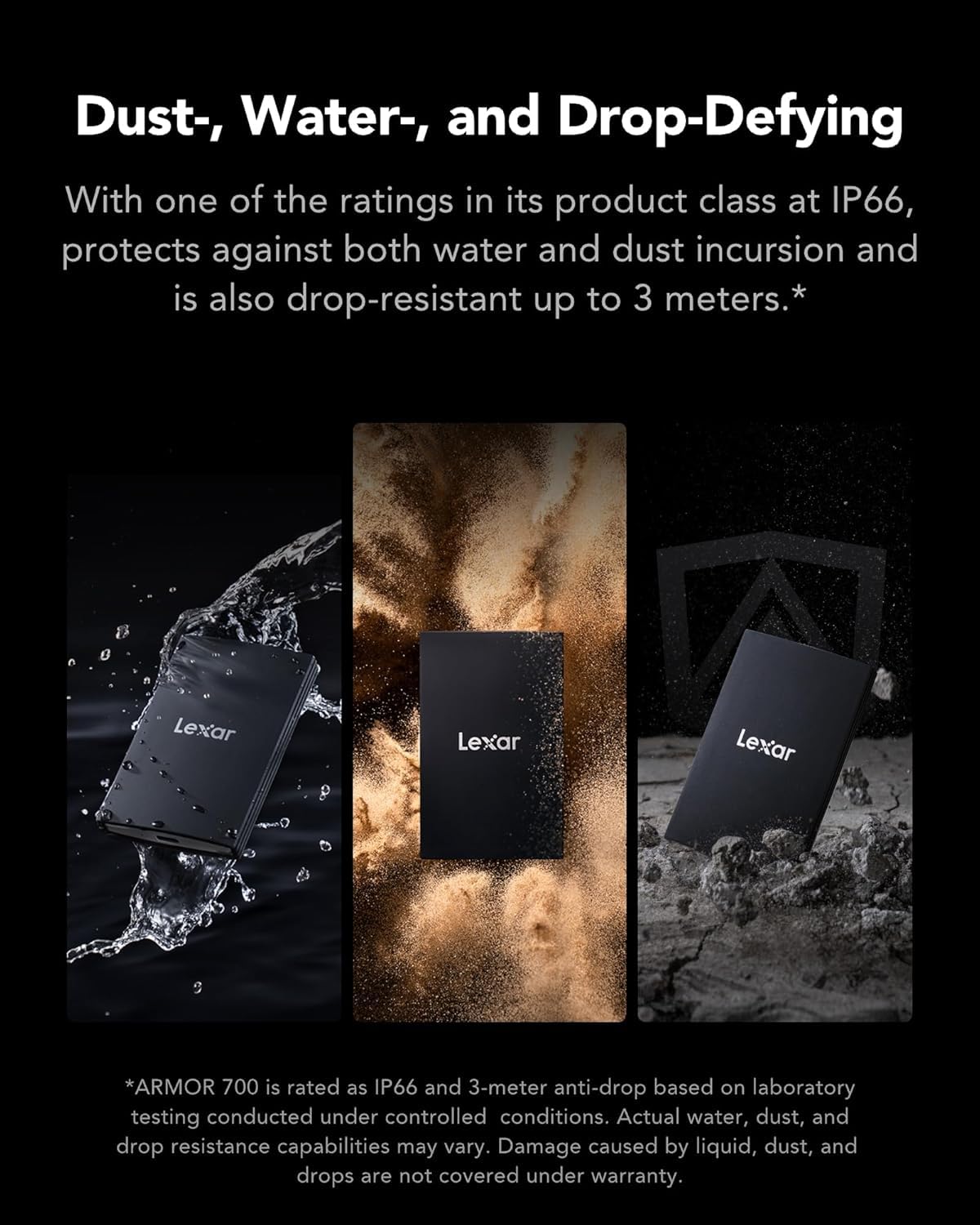 LEXAR AR700 Portable SSD 2TB | 2000 MB/s Lesegeschwindigkeit mit IP66-Bewertung und 256-Bit-AES-Verschlüsselung für PC, Mac und iPhone 15