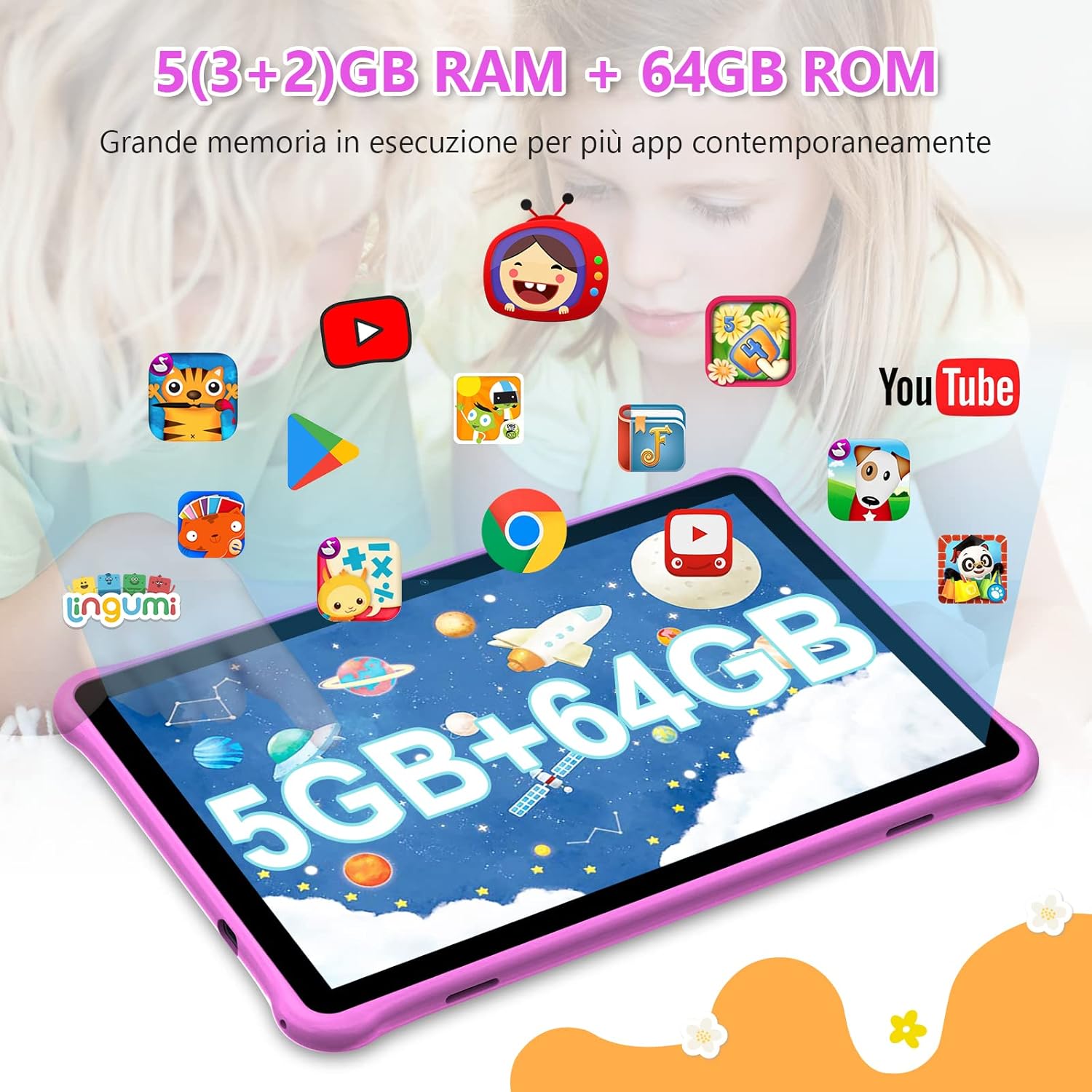 Blackview Tab A7 Kids Android 12 Tablet 10 pollici, 5GB+64GB/TF 1TB, 6580mAh, 5+2MP WIFI, Bluetooth