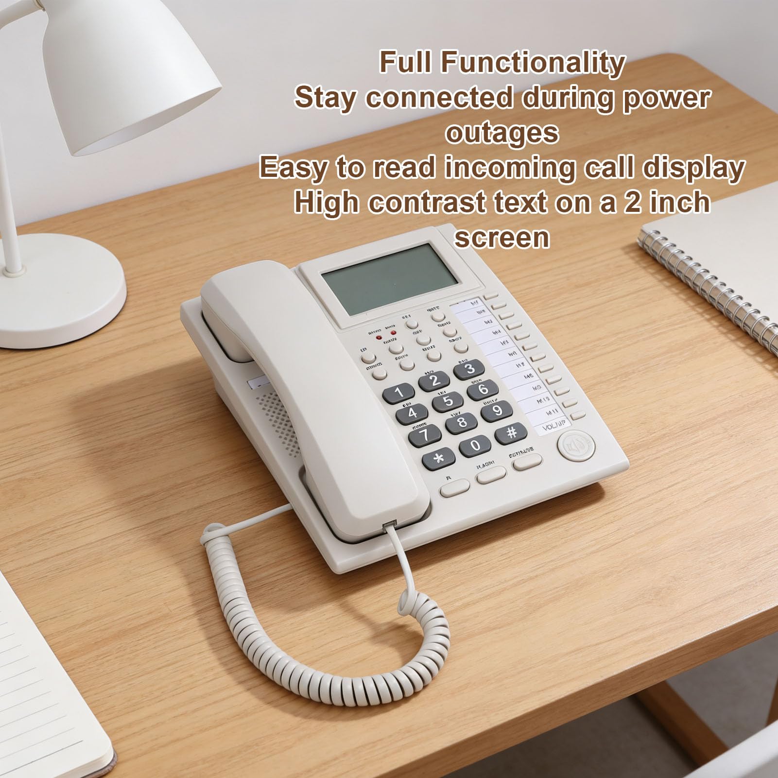 Fockety Telefono a Pulsanti Grandi per Anziani, Cordless Fisso con Vivavoce e ID Chiamante, Chiamata Rapida, Squillo Forte per Ipoacusici, Casa, Hotel