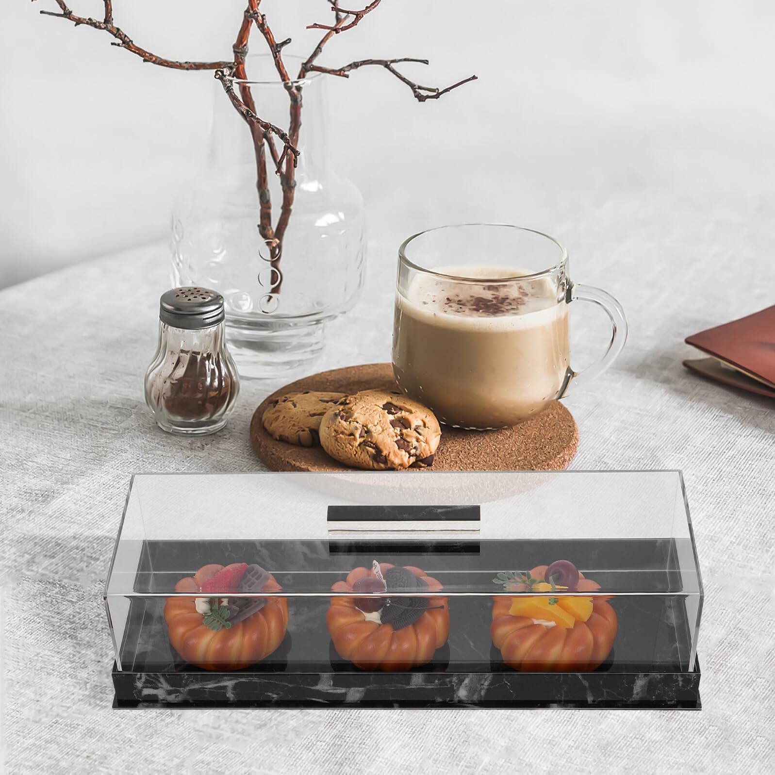 KICHOUSE Porta Torta Rettangolare in Acrilico Coperchio e Alzata, Vassoio Espositivo per Cupcake e Dolci, Supporto Stabile per Piccoli Alimenti, per Buffet e Eventi