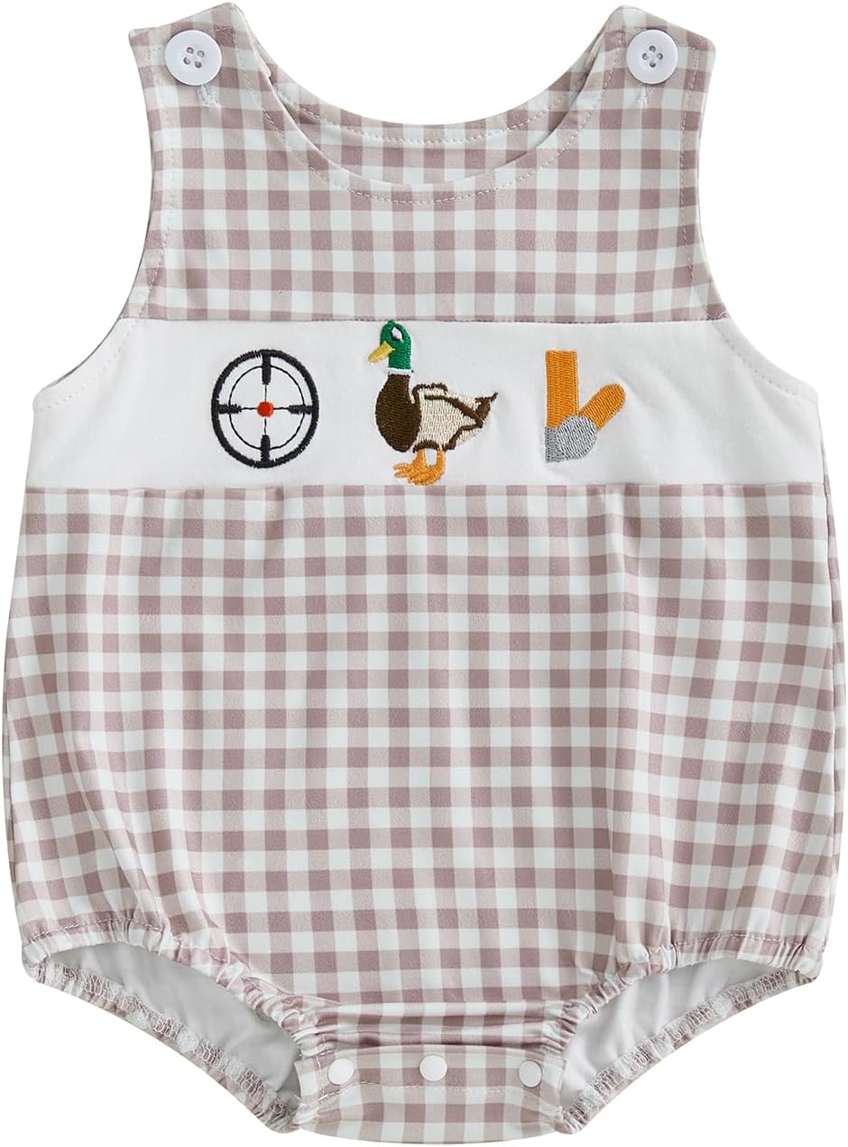 Infant Baby Boy Mallard Duck Romper Summer Hunting Overalls Strap Bodysuit Plaid Jumpsuit One Piece Smocked Clothes