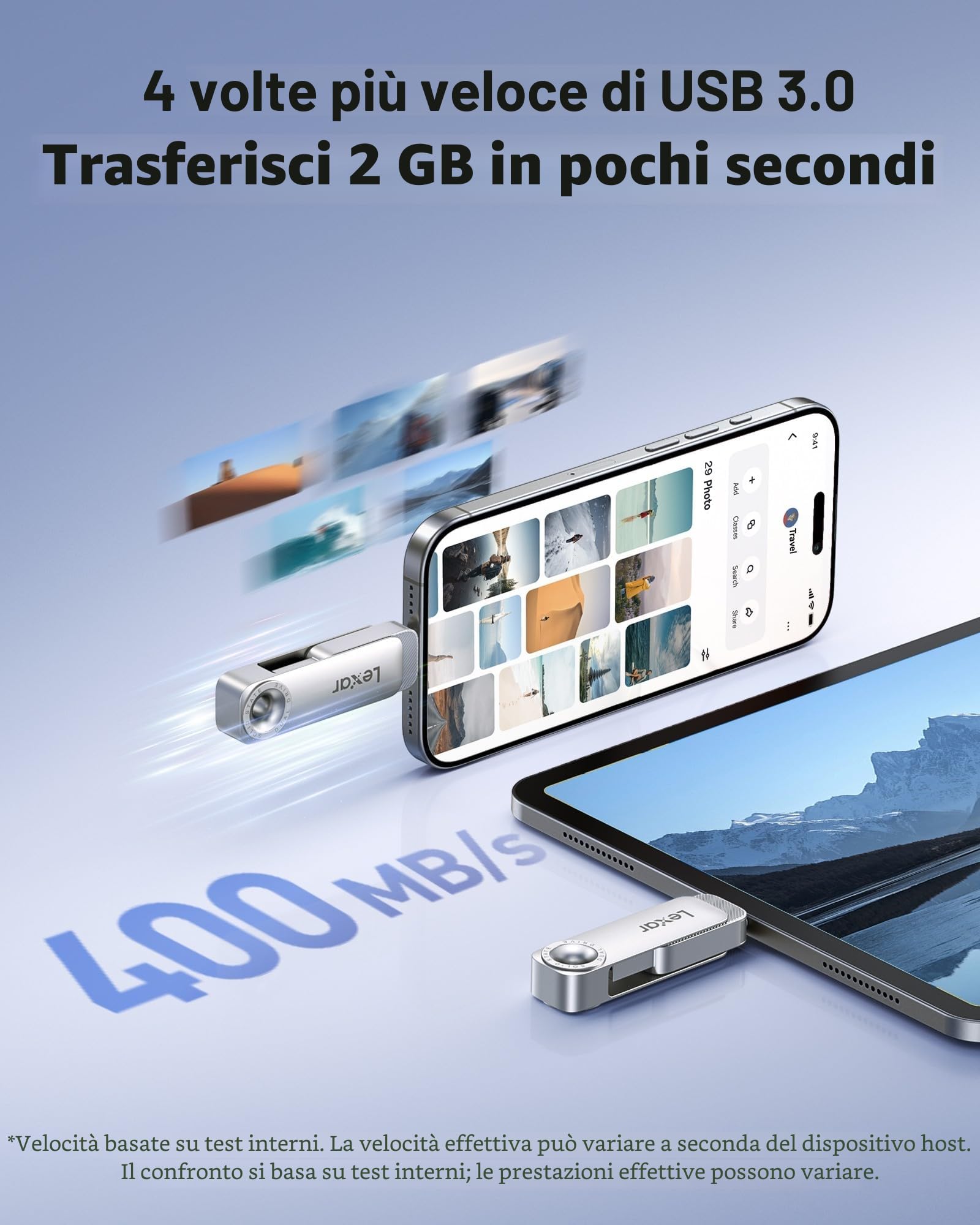 Lexar D50E 128GB Unità A Stato Solido Doppia USB-C USB-A 400MB/s Lettura 360MB/s Scrittura