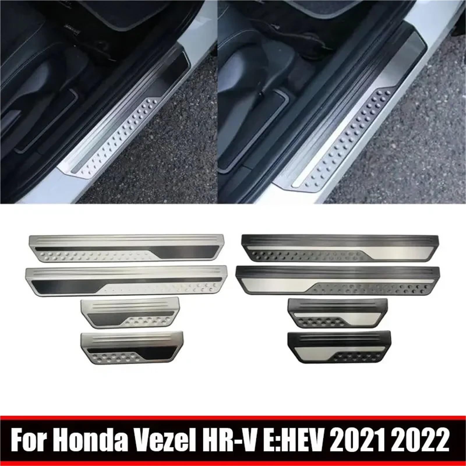 Naklejka 3D do Hondy, pasuje do Vezel HR-V E:HEV 2021 2022, listwy progowe, listwy ozdobne, listwa progowa auto podpora nogi stopień pojazdu(SS black)