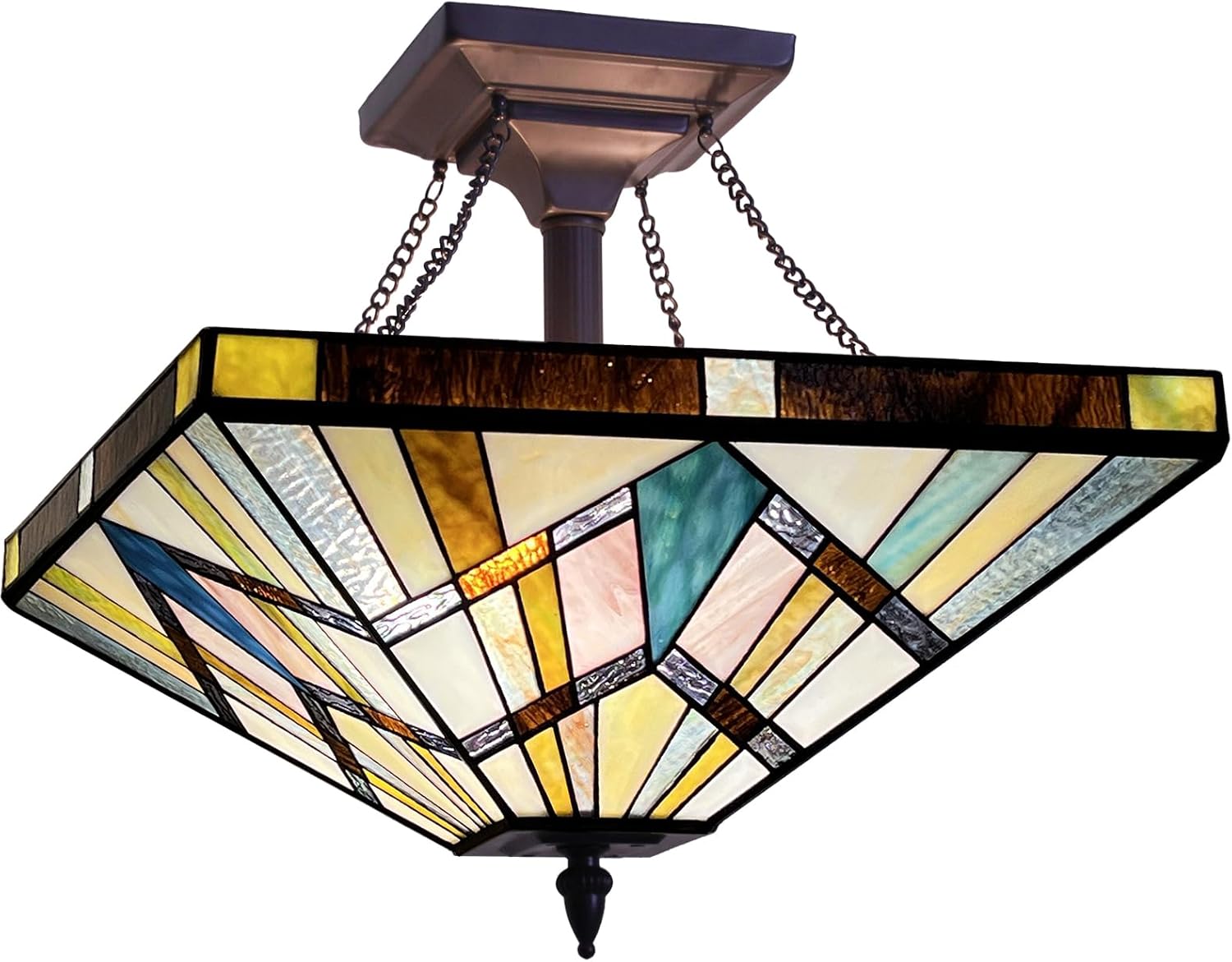 Capulina Tiffany Lamp Stained Glass Semi Flush Mount Ceiling Light 3-Lights 16 Inches Wide Cream Amber Antique Tiffany Style Ceiling Lamp for Home Office Living Room Bedroom Hallway Foyer