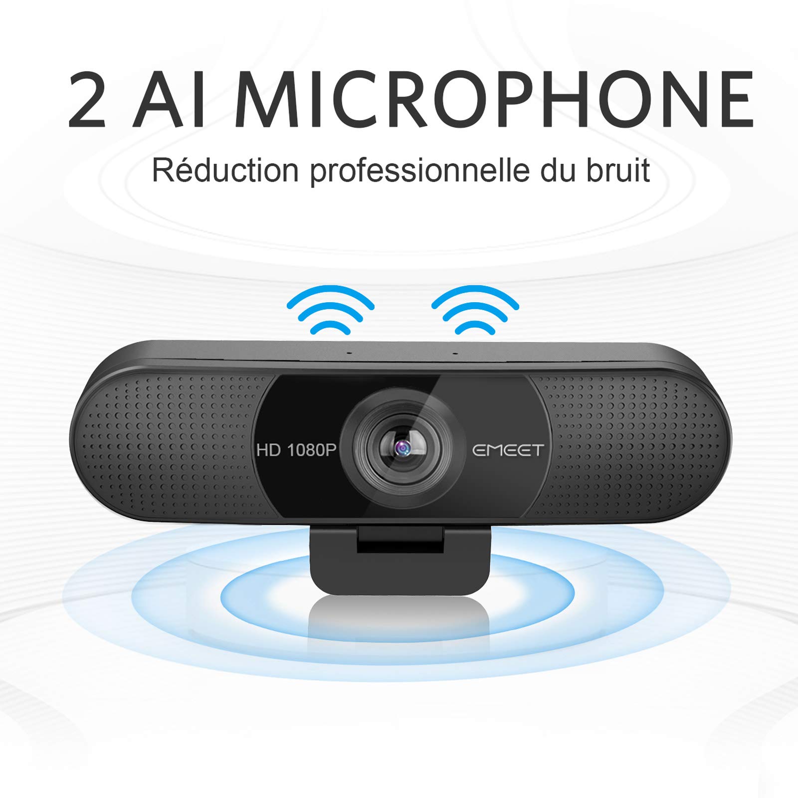 eMeet Webcam 1080P- Webcam C960 Full HD avec Double Microphone, Paramètres réglables, Grand Angle 90 ° avec Correction Automatique, Plug & Play, caméra de Streaming pour Linux, Win10, Mac, Youtube
