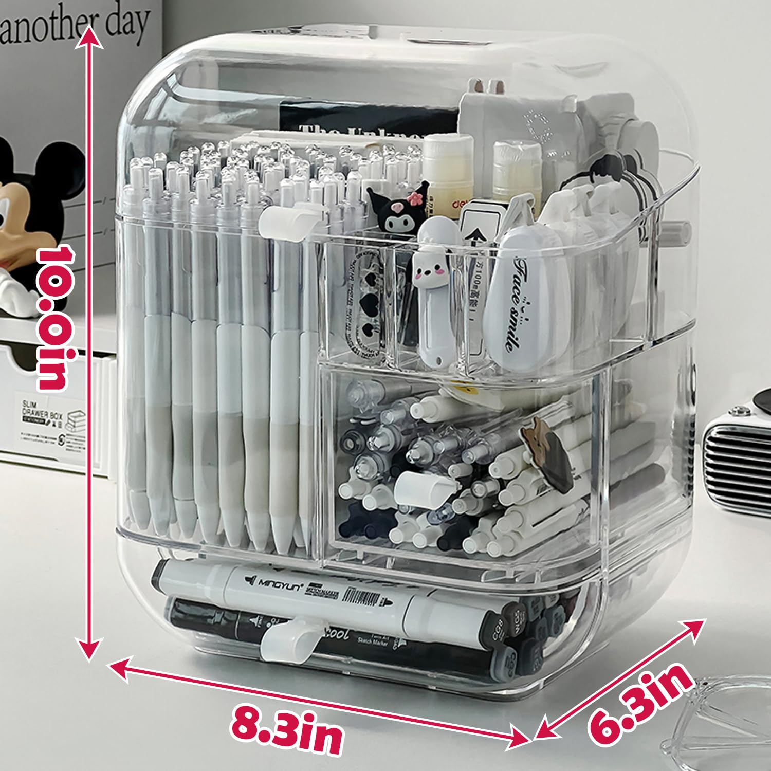 Organizer per penne in acrilico trasparente, scatola portaoggetti da scrivania con scomparti multipli, organizer per pennelli da trucco, per ufficio, scuola, casa