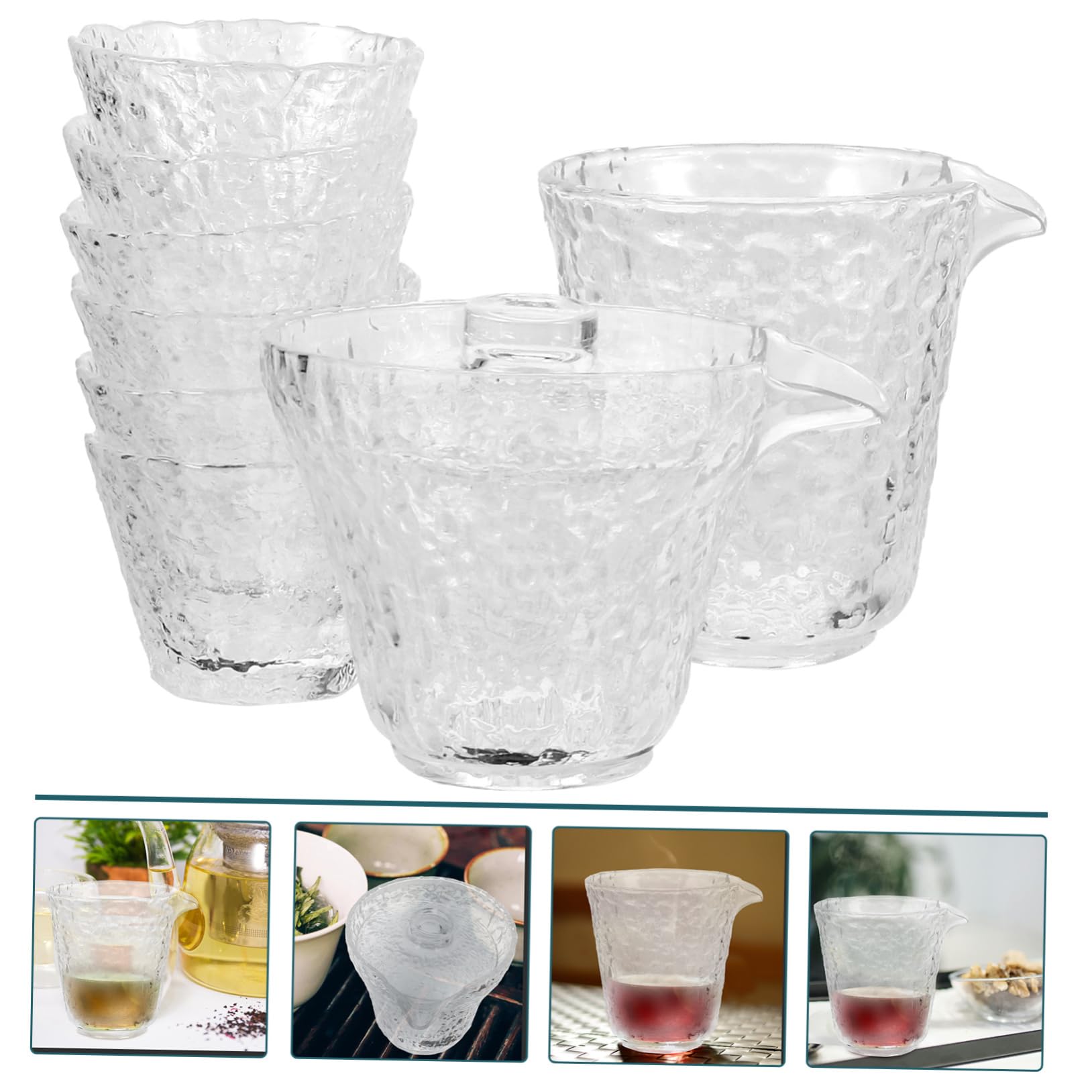 BESTYASH Glas Teegeschirr Satz Hitzebeständig mit Teezubereitung für Tee und Kaffee Kleine Teetassen Zubehör Chinesisches Teeservice Transparent Langlebig