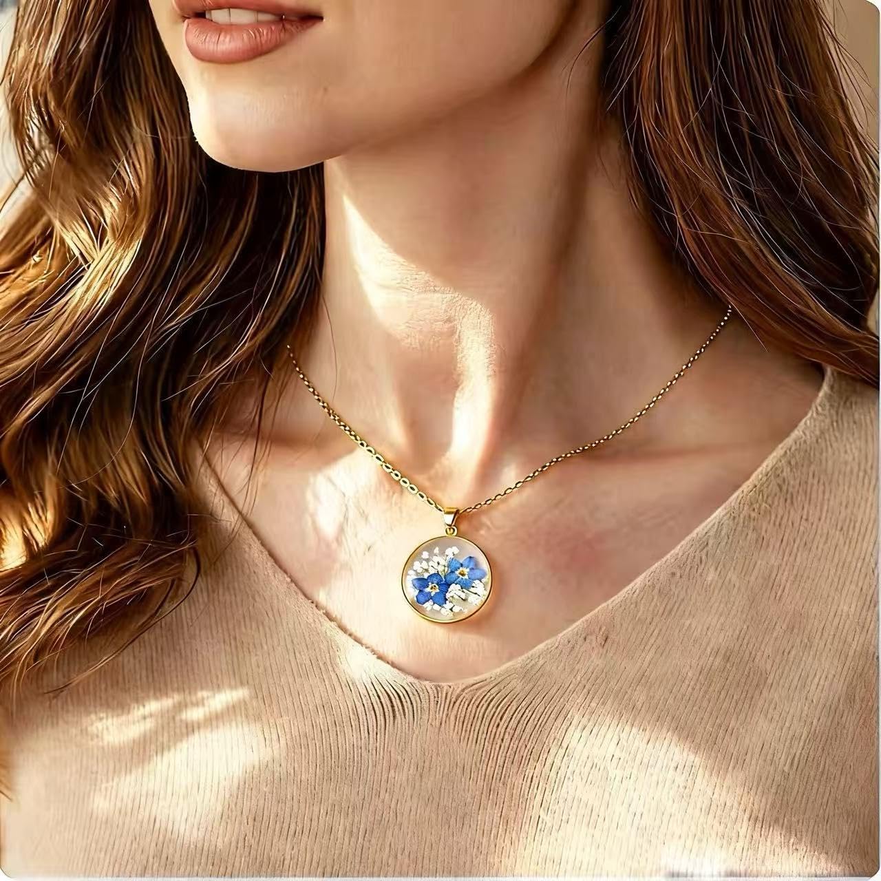 Forget-Me-Not Jewelry,Best Friend Necklaces with 4 Pendant Shapes,Pressed Birth Month flower Necklace with Gift Box for Women, Girls, Mom, Sisters, Daughter, or Her - Image 4