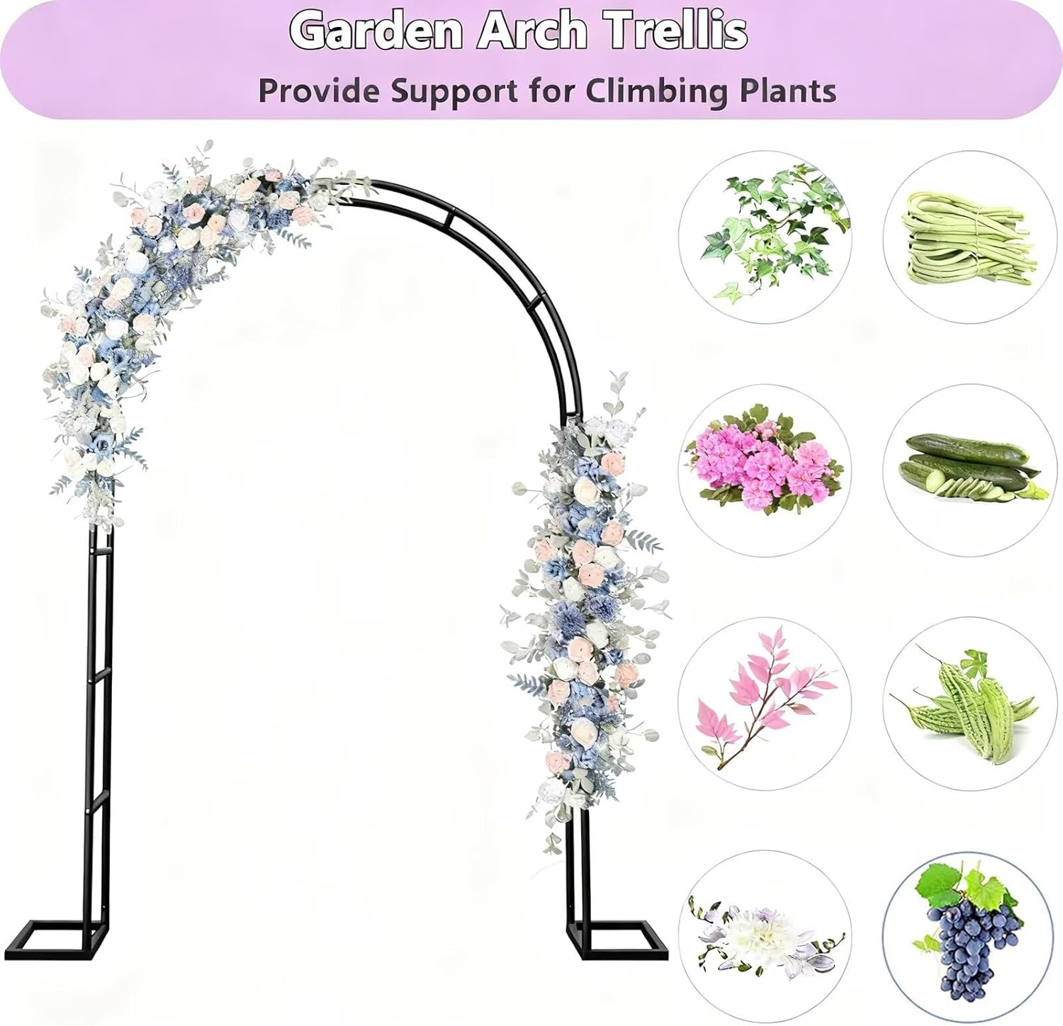 Thickened Rustproof Garden Arch,Black Wedding Arch Easy to Assemble, Long Lasting and Durable, Metal Arch for Garden Arbor Trellis & Climbing Plant 9.8 x 7.2FT