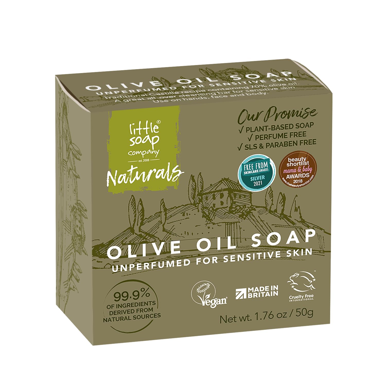Little Soap Company Olive Oil Mini Soap Bar (50g x 1) | Natural, Vegan, Cruelty-Free, eco friendly & No SLS or Parabens | Body, Face & Hand Soap for Sensitive Skin | Ideal for Travel or Gift for her