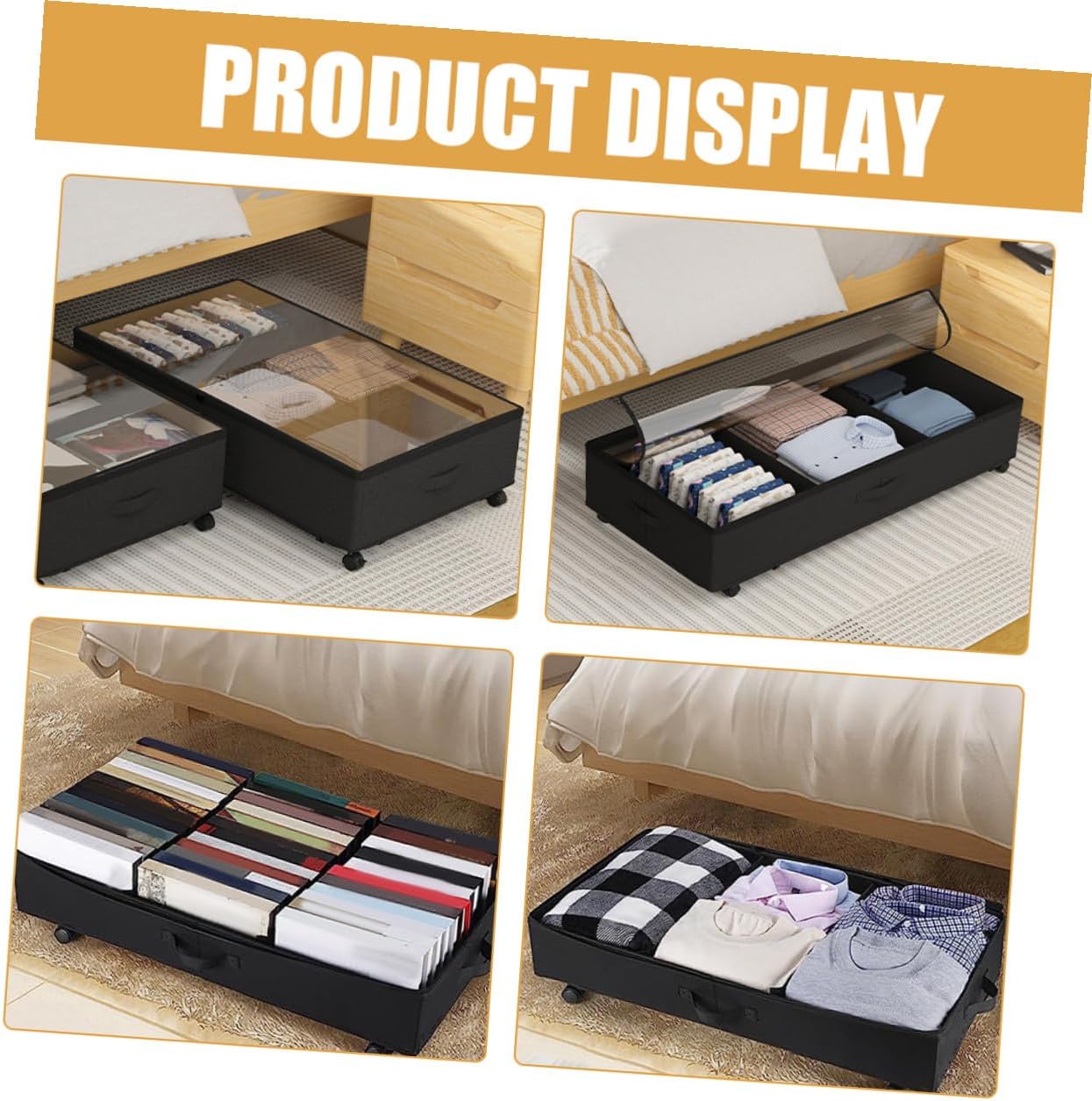 Bed Storage Container with Wheels, Large Capacity 3-grid Oxford Fabric Organizer Bin for Clothes, Quilts, Dustproof Clothing Storage Box for Bedroom