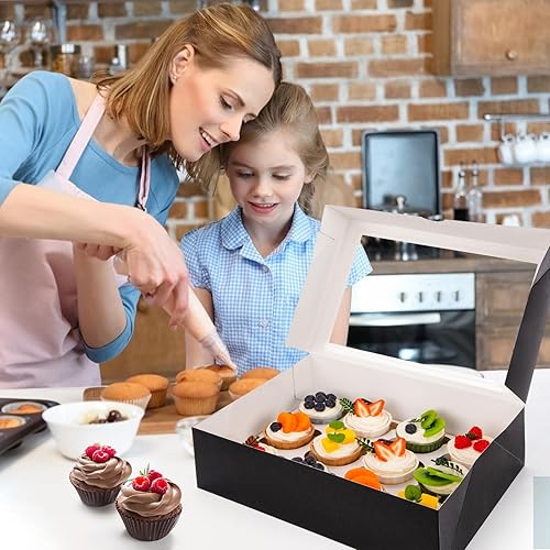 Miniatura 8 de VGOODALL 6 recipientes para cupcakes con ventana, soporte negro para cupcakes con inserto de caja de pastelería, 12 unidades con capacidad para 72