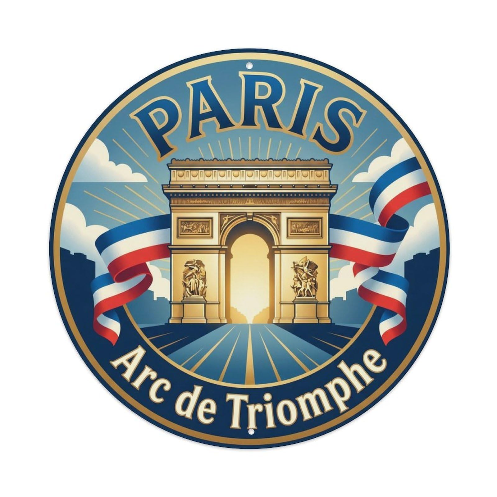 Vintage Travel Parisian Arc Triumph Metal Tin Sign Plaque