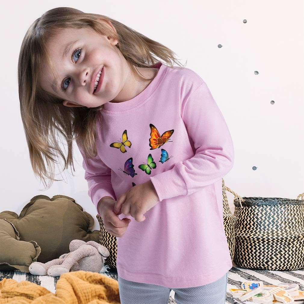 Kids Long Sleeve T Shirt Butterflies Cotton Boy & Girl Clothes Funny Graphic Tee Light Blue Design Only 3T