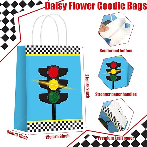 Miniatura 2 de Outus 24 bolsas de papel a cuadros para recuerdos de fiesta de coches de carreras, bolsas de regalo de autos de carreras, bolsas de regalo de coches