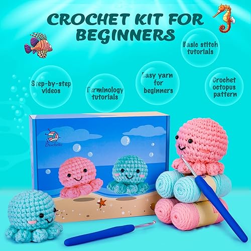 Miniatura 6 de Crochetta Kit de ganchillo para principiantes, kit de animales de ganchillo Amigurumi con tutoriales en video paso a paso, paquete de inicio de