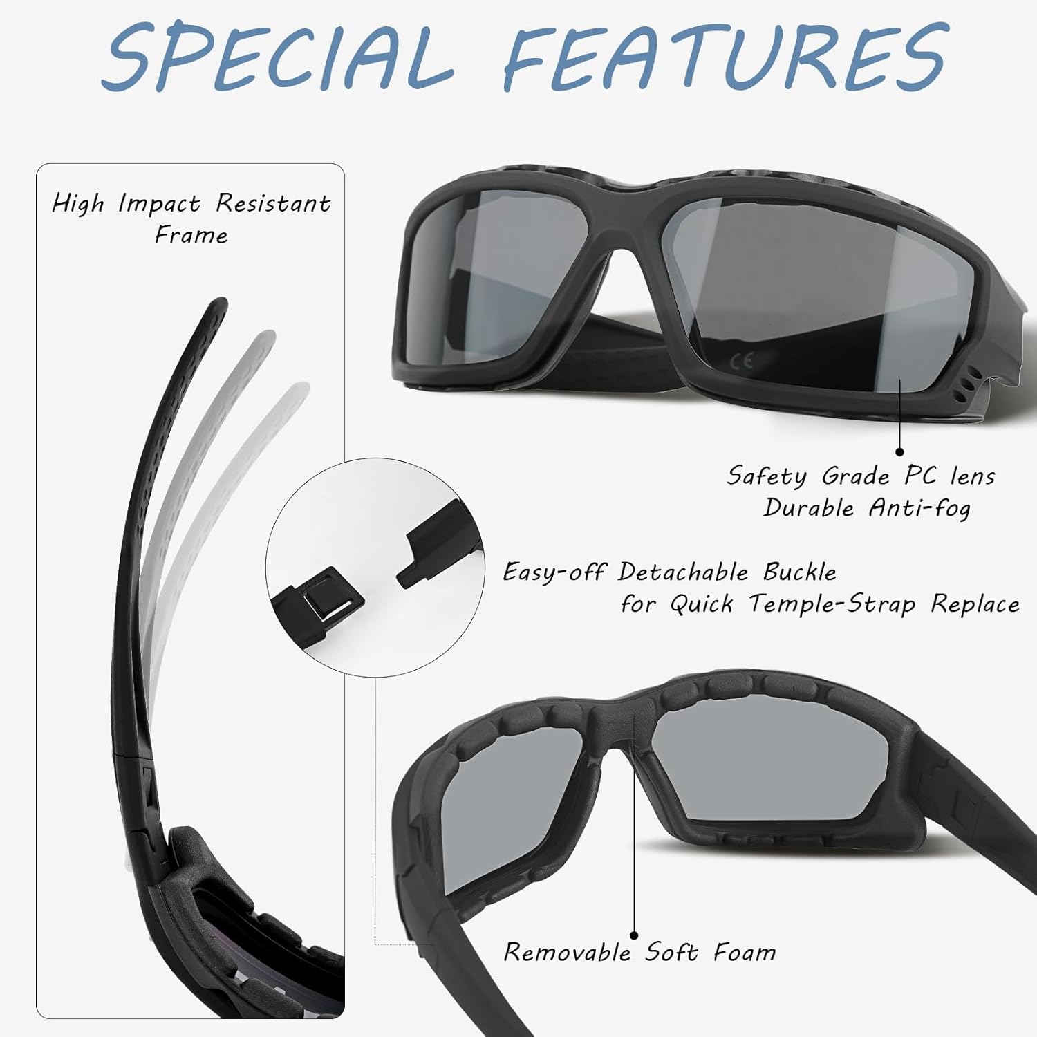 Anti-Fog Safety Motorcycle Riding Sunglasses Foam padded Goggle, Dustproof, Windproof, Hunting, Hiking, Golfing - Image 3