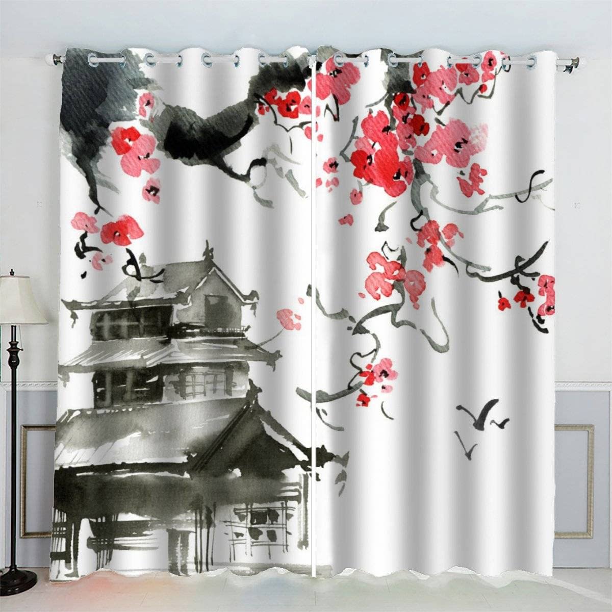 VASENA Blackout Curtains Japanese Style Japanese Art Window Drapes Noise Reducing Polyester Fabric Blackout Curtain Panels for Living Room Thermal Drapery 2 Panels (W234xL183cm) — image 1