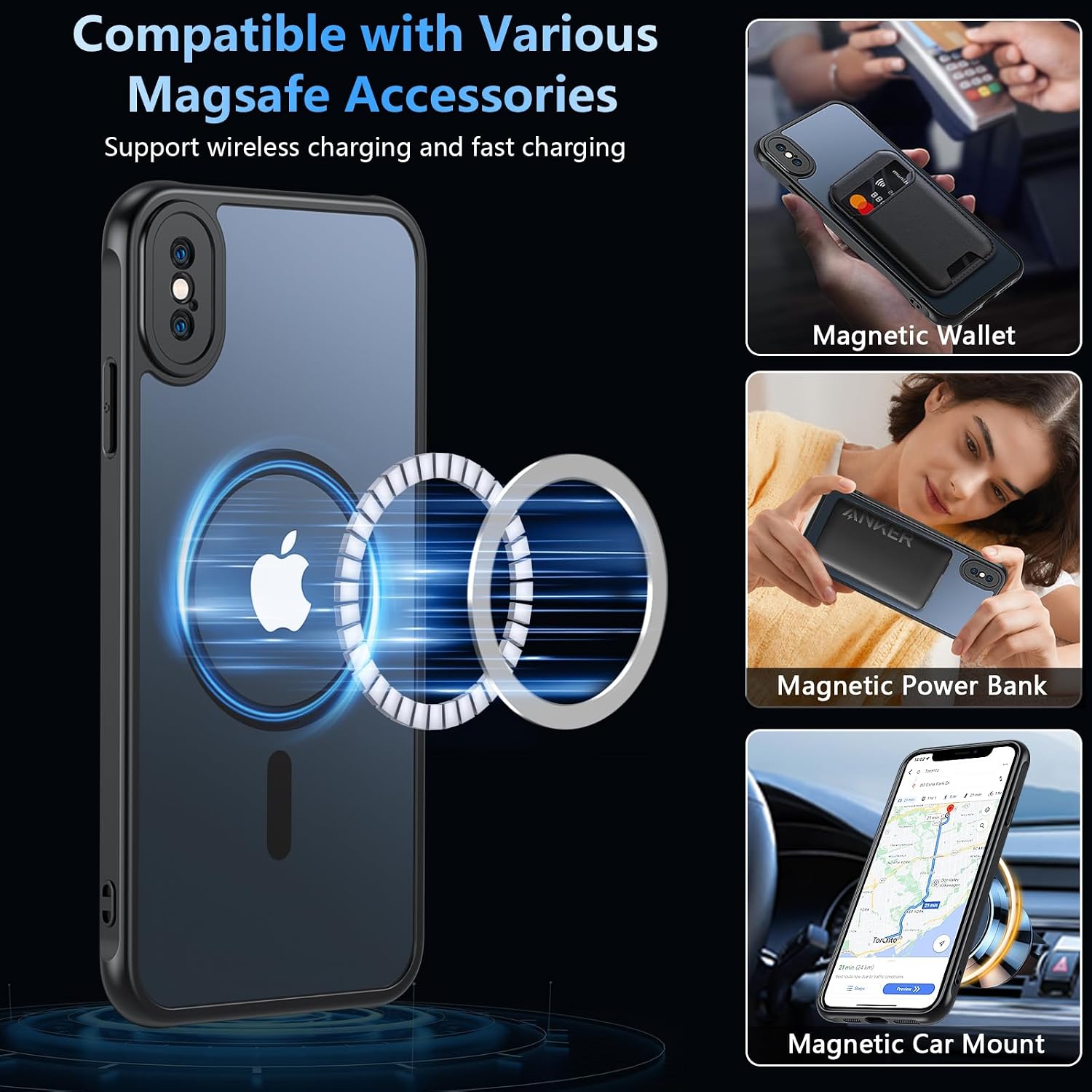 Magnetic for iPhone Xs Max Case with Screen Protector, Black image 2