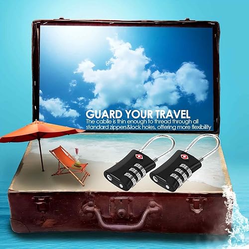 Miniatura 6 de Paquete de 2 cerraduras de equipaje aprobadas, aleación de bloqueo de viaje para maleta, establece tu propia combinación de candado de cremallera de