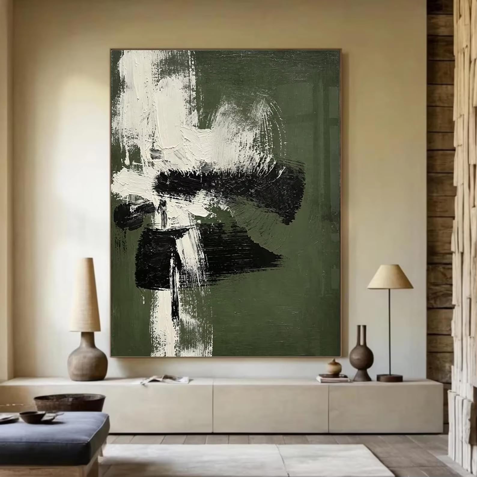 AEFOUU Canvas Wall Art Print Olive Green Abstract Art Minimalist Texture Wall Decor Modern Painting Canvas Picture Home Decor(60x80cm/24x32in/Frameless)