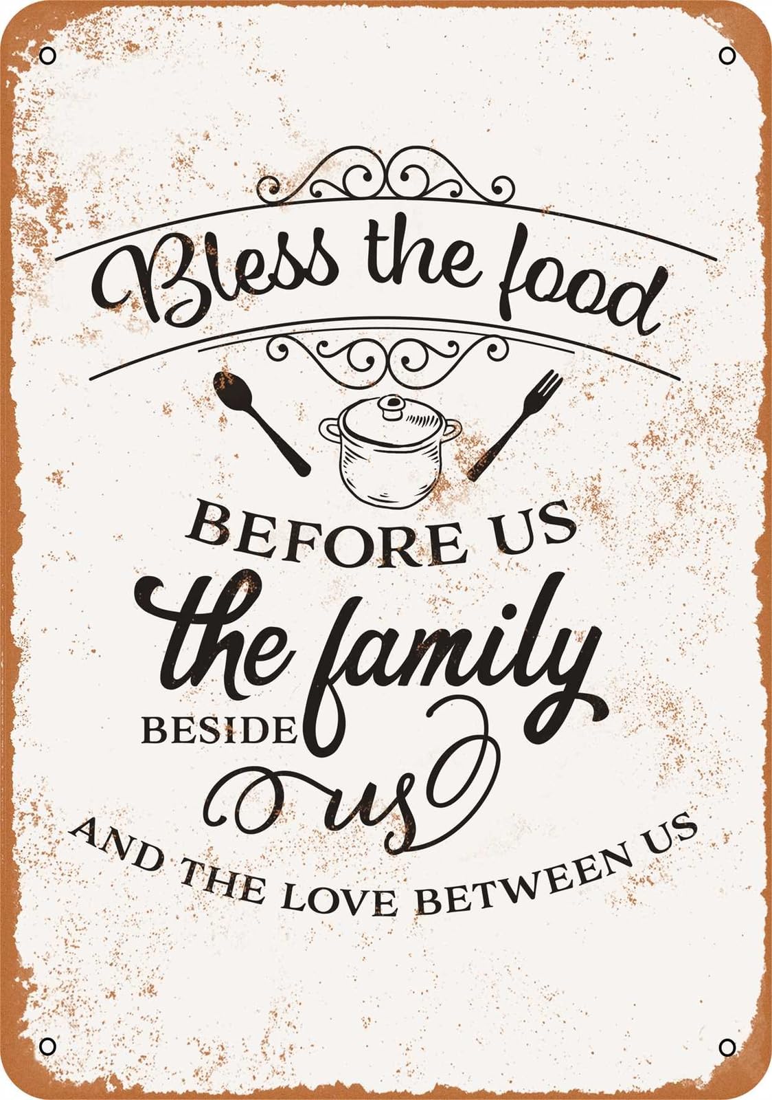 Miaomansenstore Metal Sign - Bless The Food, The Family And The Love - Vintage Look Home Decor