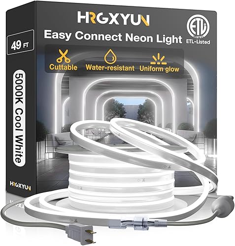 Miniatura 22 de Cuerda de luz LED de 110 V, neón LED de 16.4 pies, tira de luz de neón comercial impermeable para exteriores, lista ETL, luces LED de neón blancas