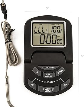 FixtureDisplays Digital Kitchen Food Meat Cooking Electronic Thermometer Probe for BBQ, Oven, Grill and Smoker with Timer Alarm 16810NEW-NF